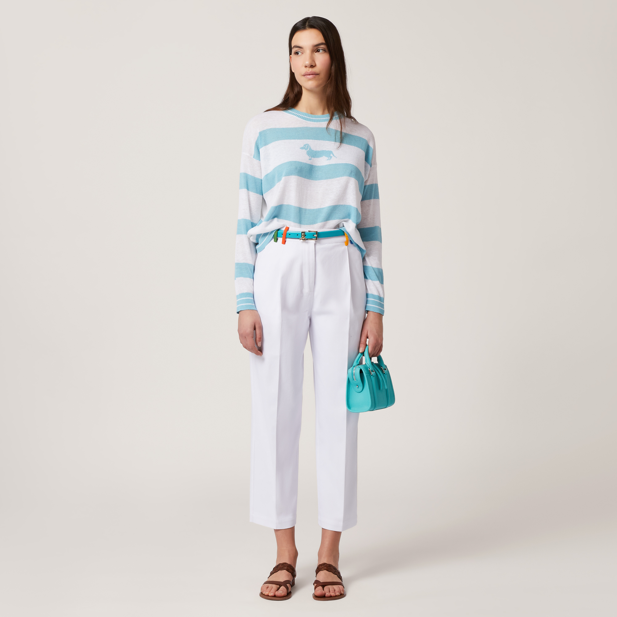 Striped Jacquard Sweater, Turquoise, large image number 3