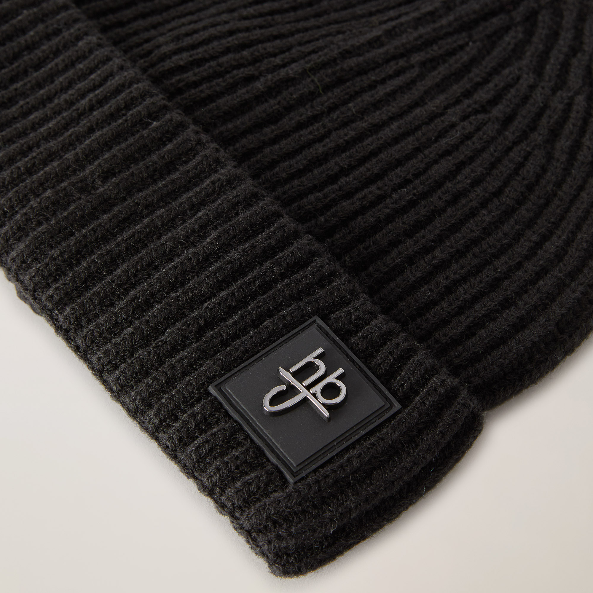 Beanie A Coste Con Patch, Nero, large image number 1