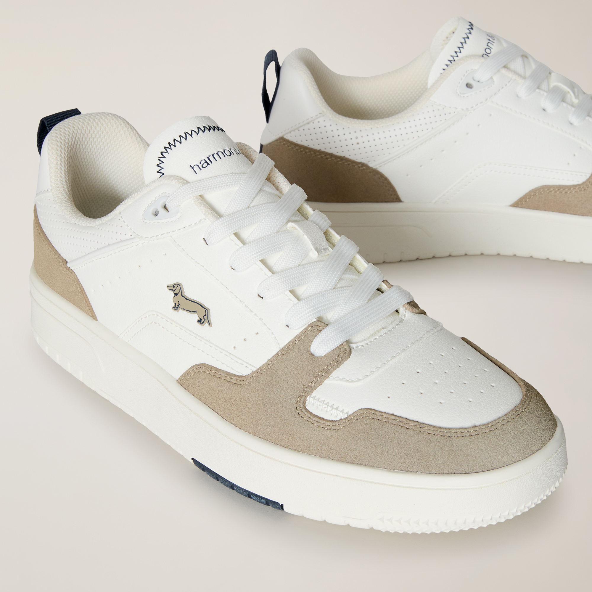 Mixed-Material Sneaker, Beige and white, large image number 3