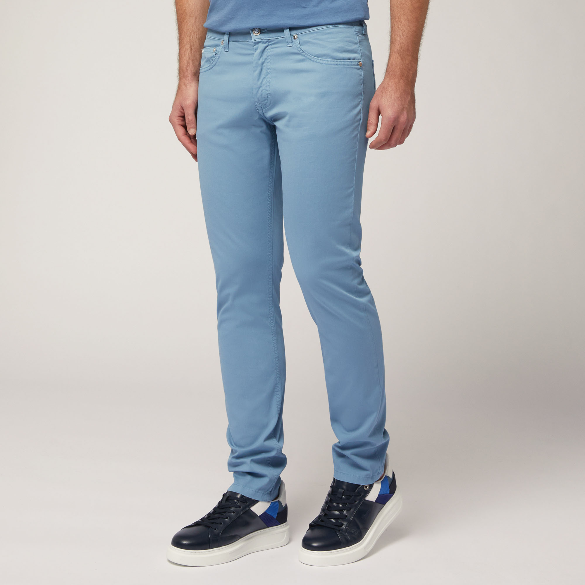 Narrow Five-Pocket Pants, Blue, large