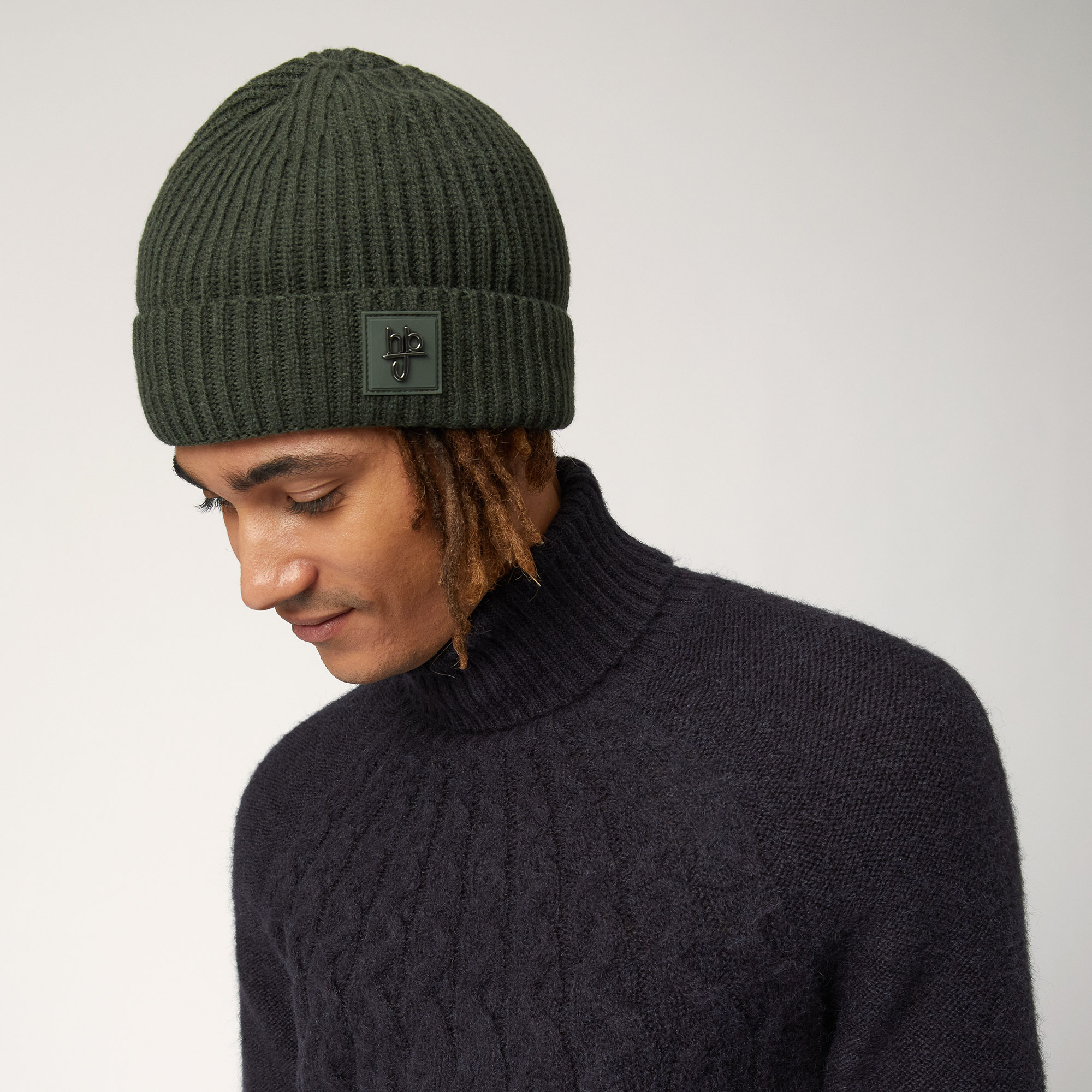 Ribbed Beanie with Patch, Green, large image number 2