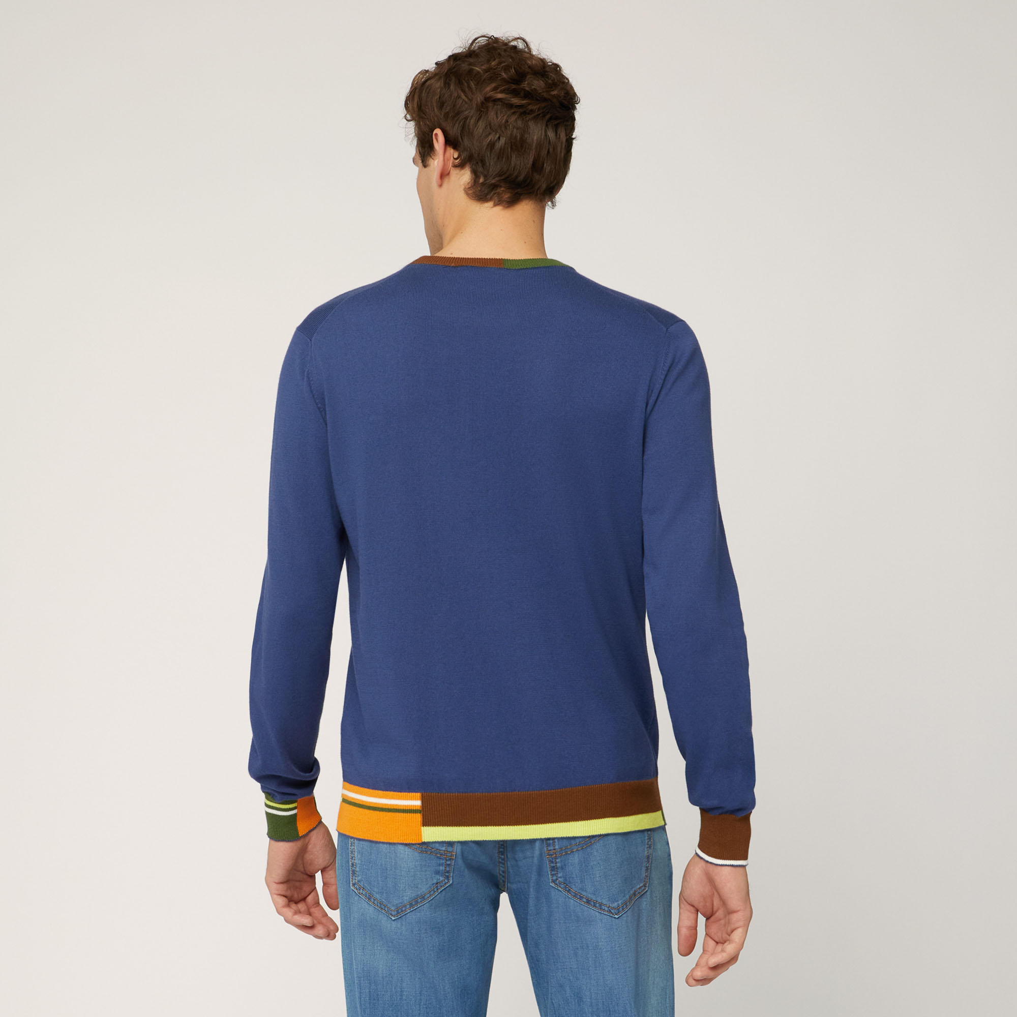 Organic Cotton Crew Neck Pullover with Color Block Details