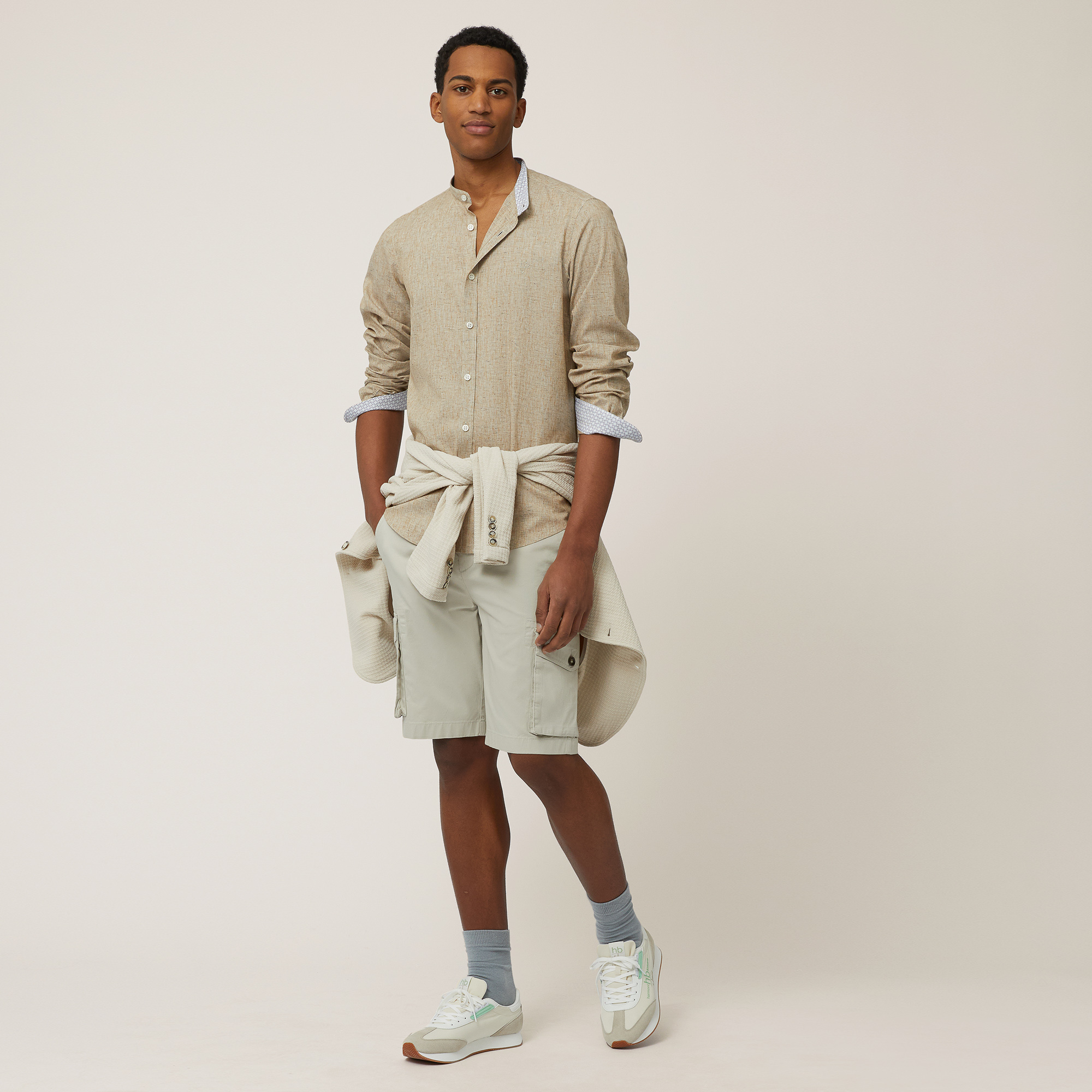 Stretch Cotton Cargo Bermuda Shorts, Sand, large image number 3