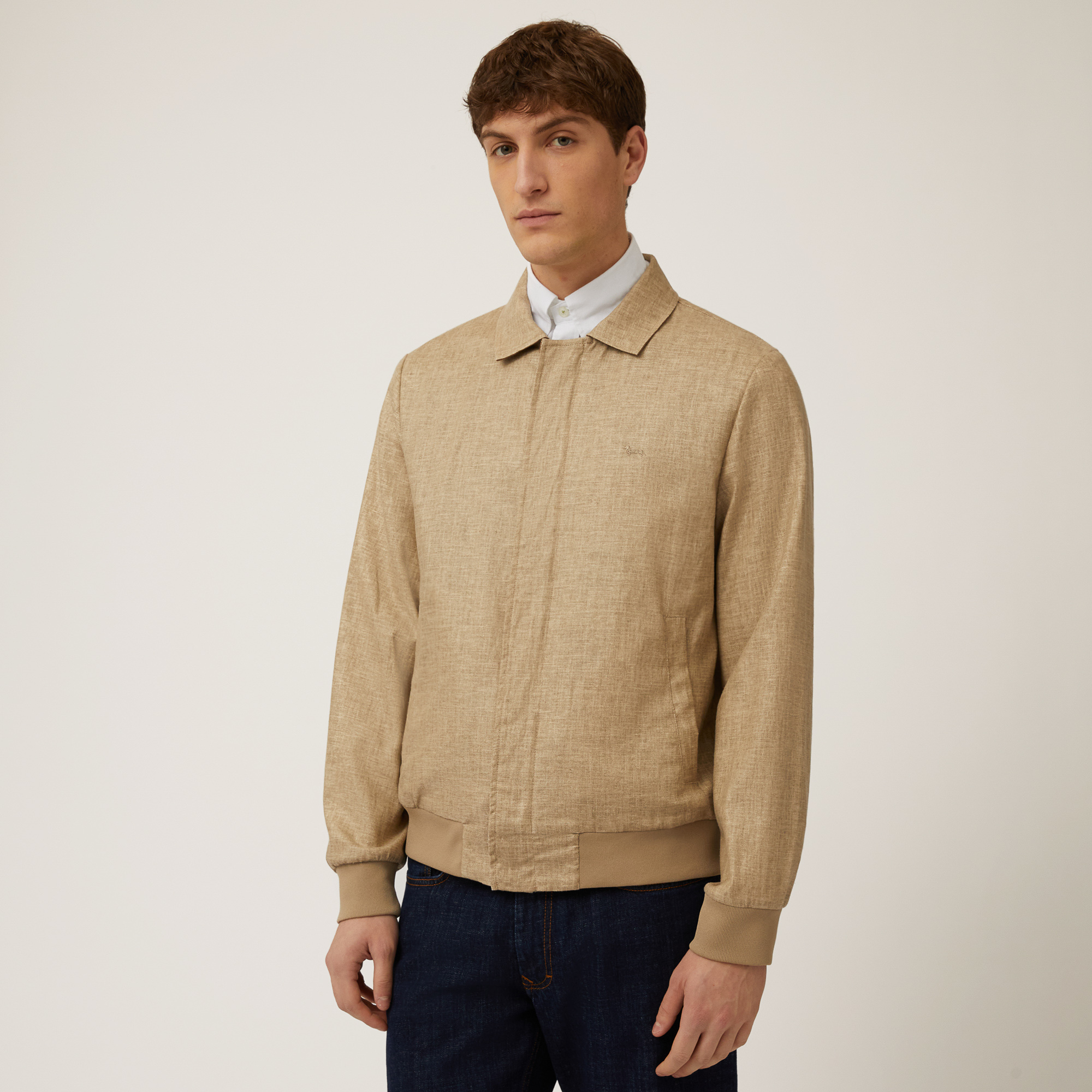 Bomber In Misto Lino, Beige, large image number 0