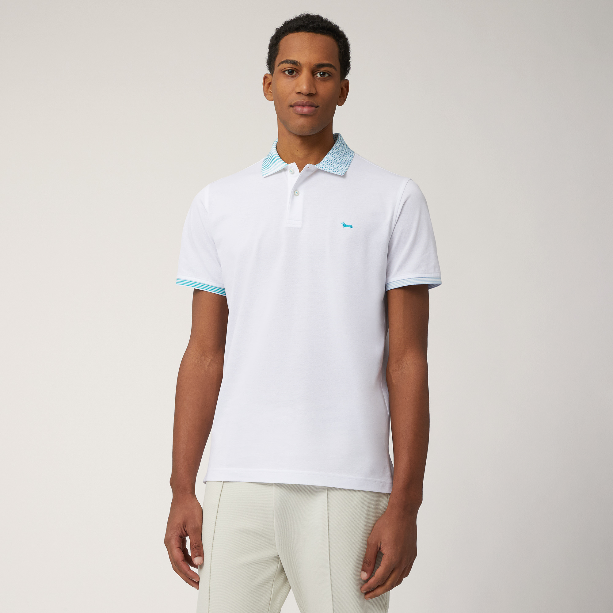 Cotton Polo with Double Print, White, large image number 0