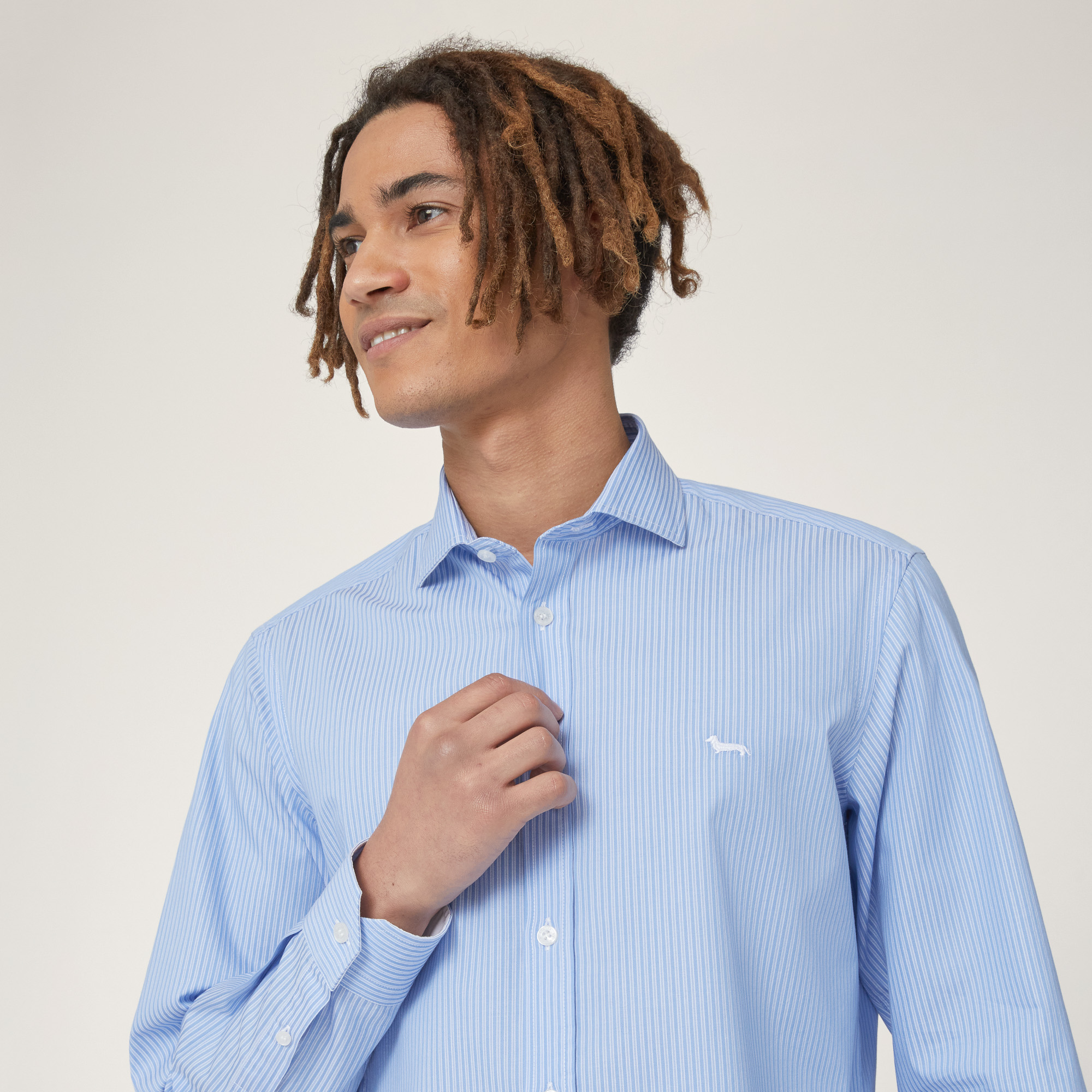 Striped Pure Cotton Shirt, Blu, large image number 2