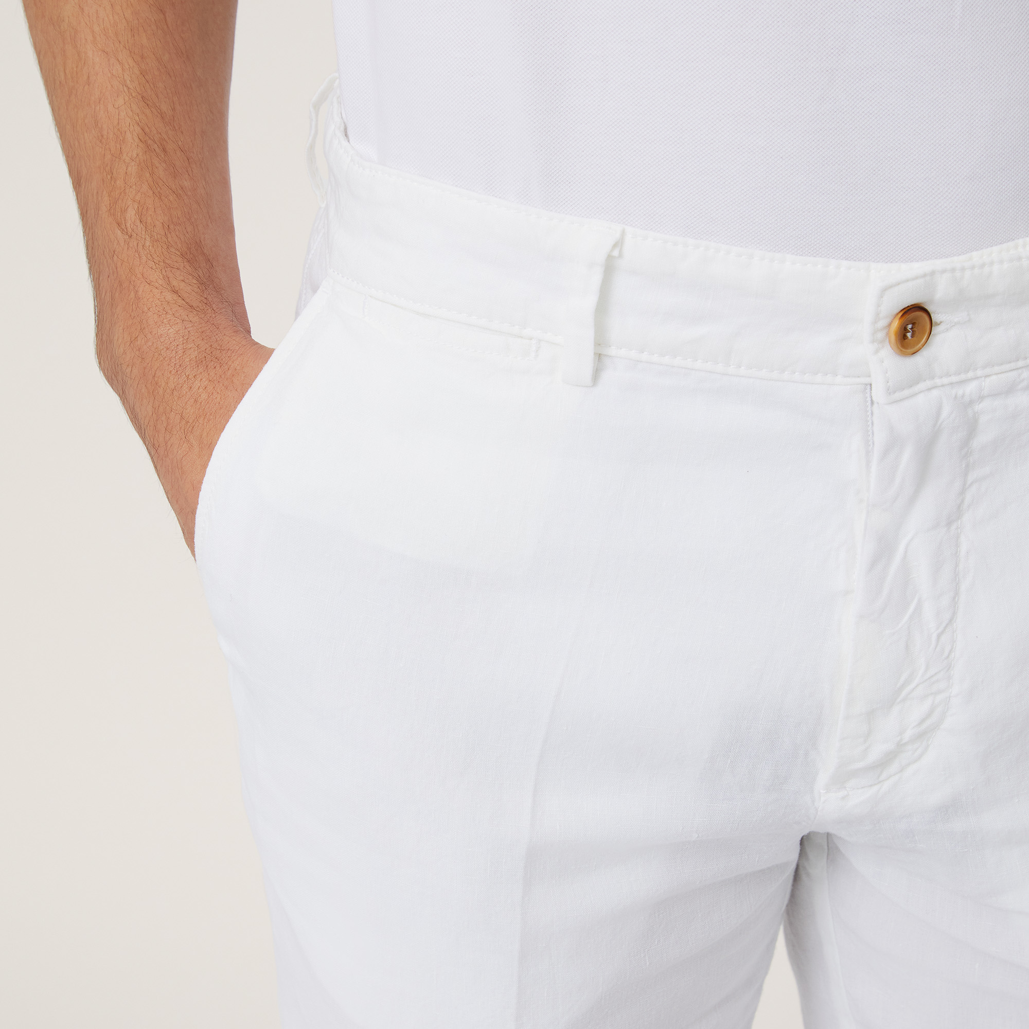 Linen Regular Bermuda Shorts, White, large image number 2