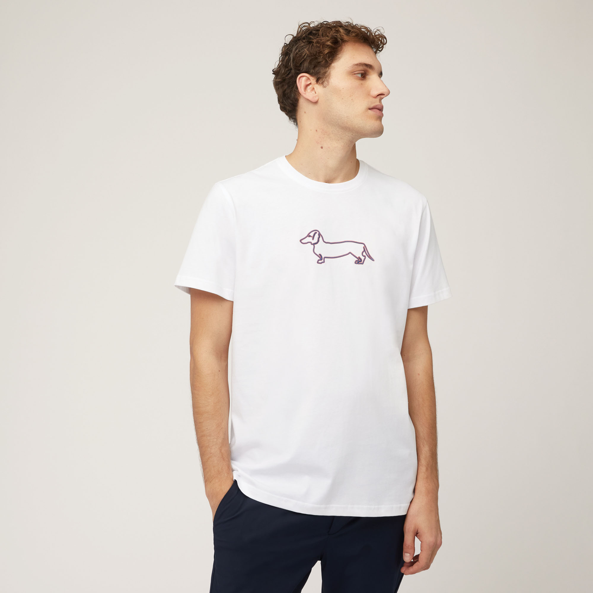 T-Shirt with 3D Dachshund Print, White, large image number 0
