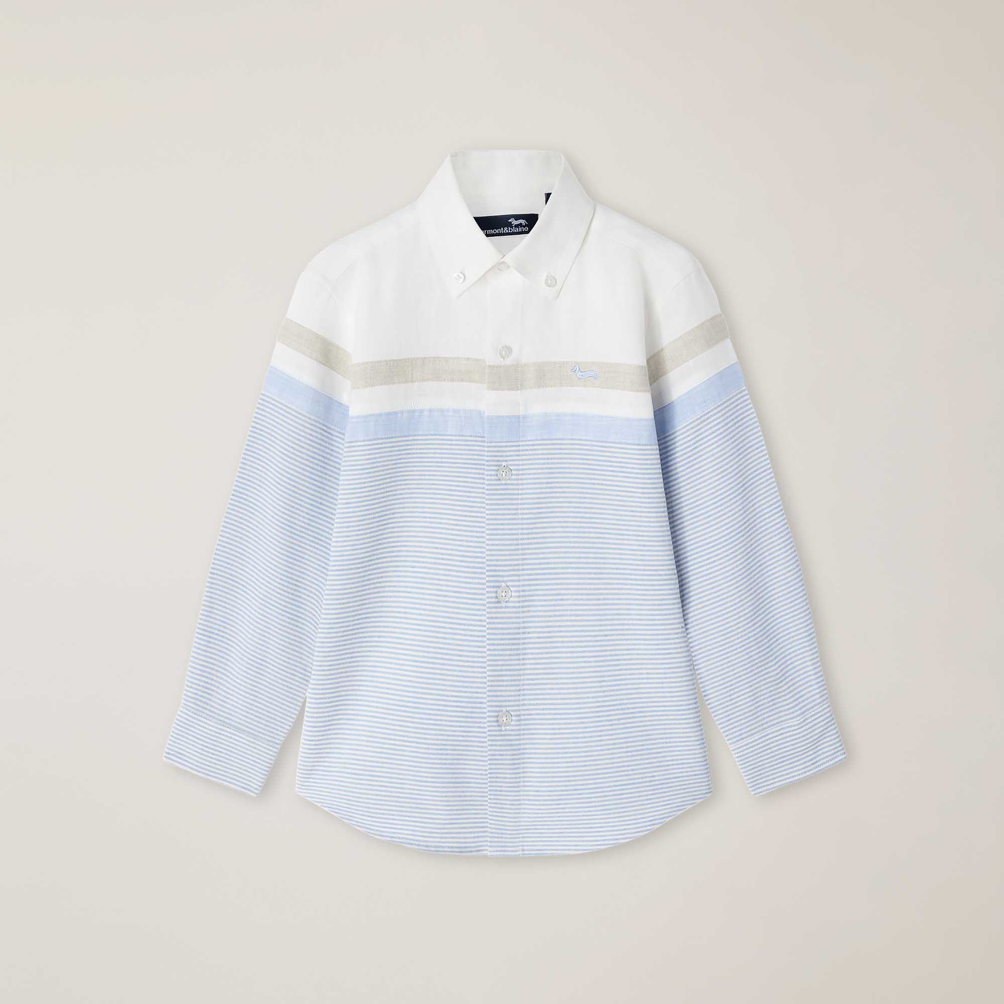 Special linen shirt with Dachshund embroidery, PALE SKY BLUE, large image number 0