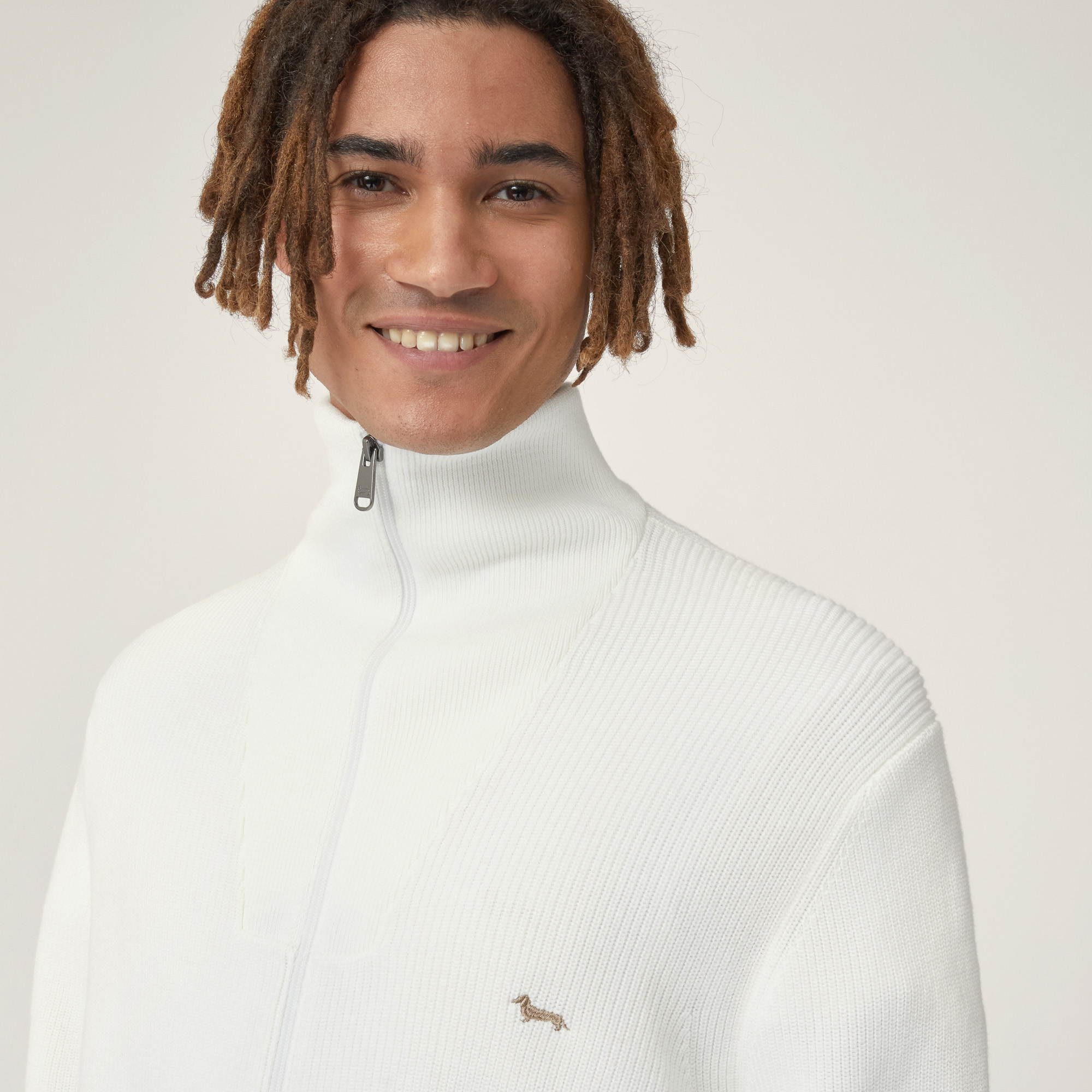 Ribbed Full-Zip Pullover, White, large image number 2