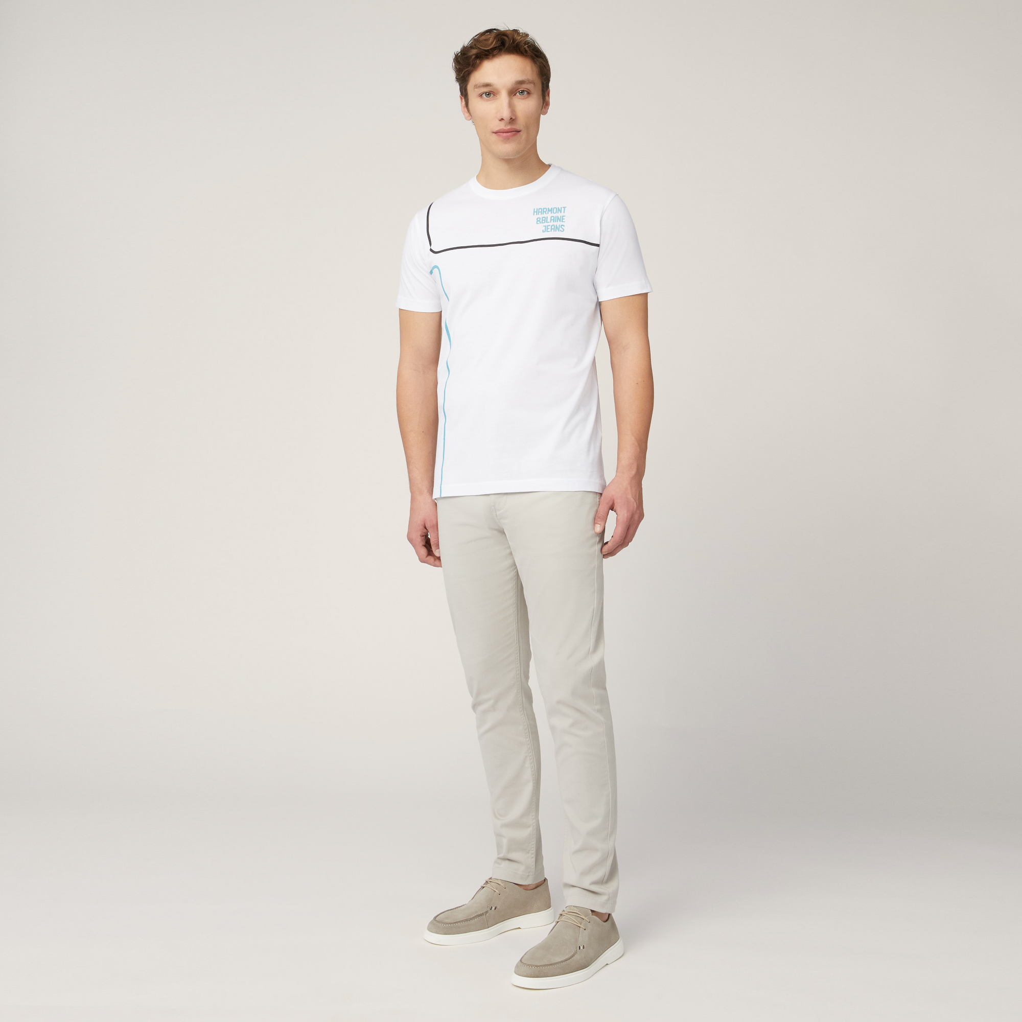 T-Shirt with Logo and Lines, White, large image number 3