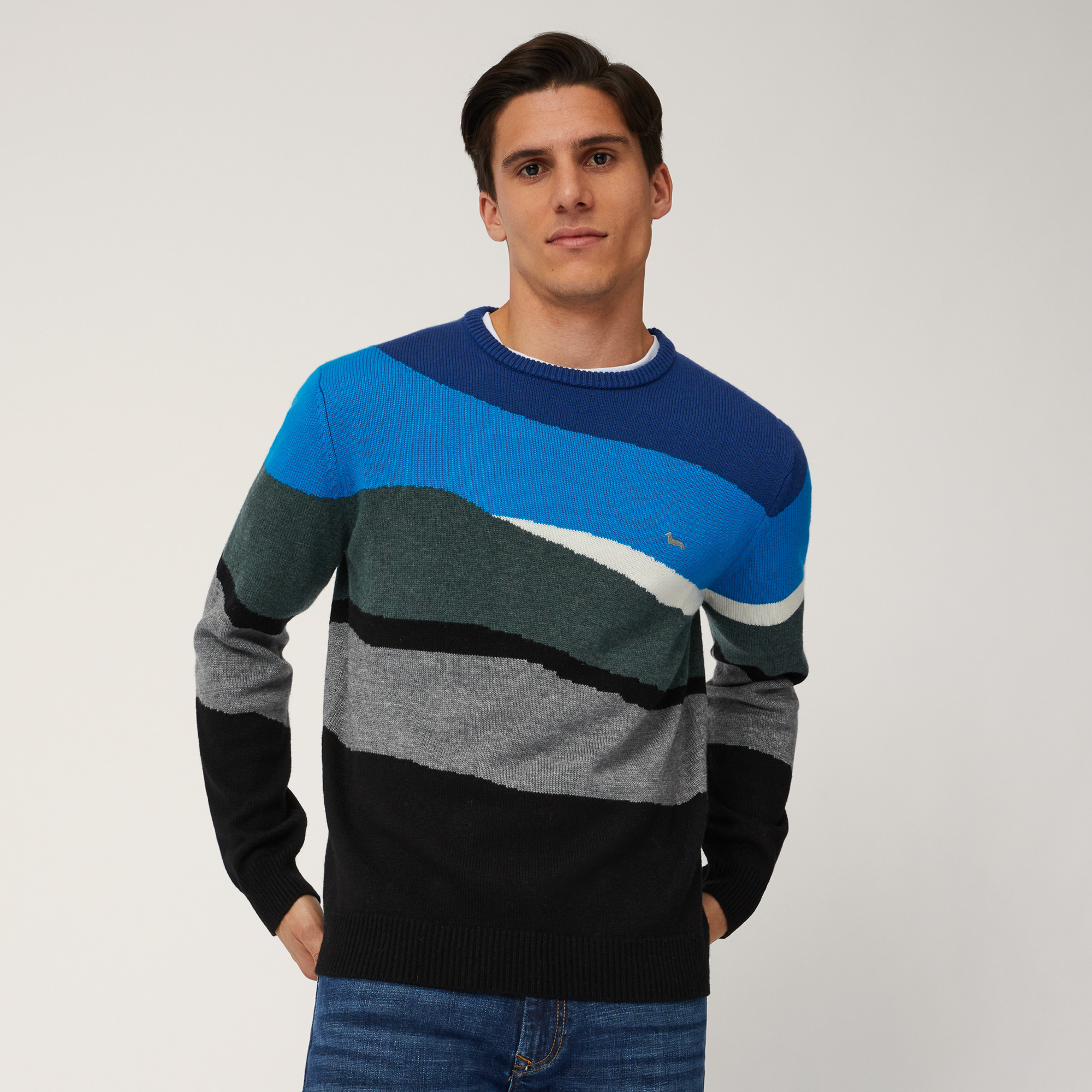 Multicolor Banded Pullover, Blue , large image number 0