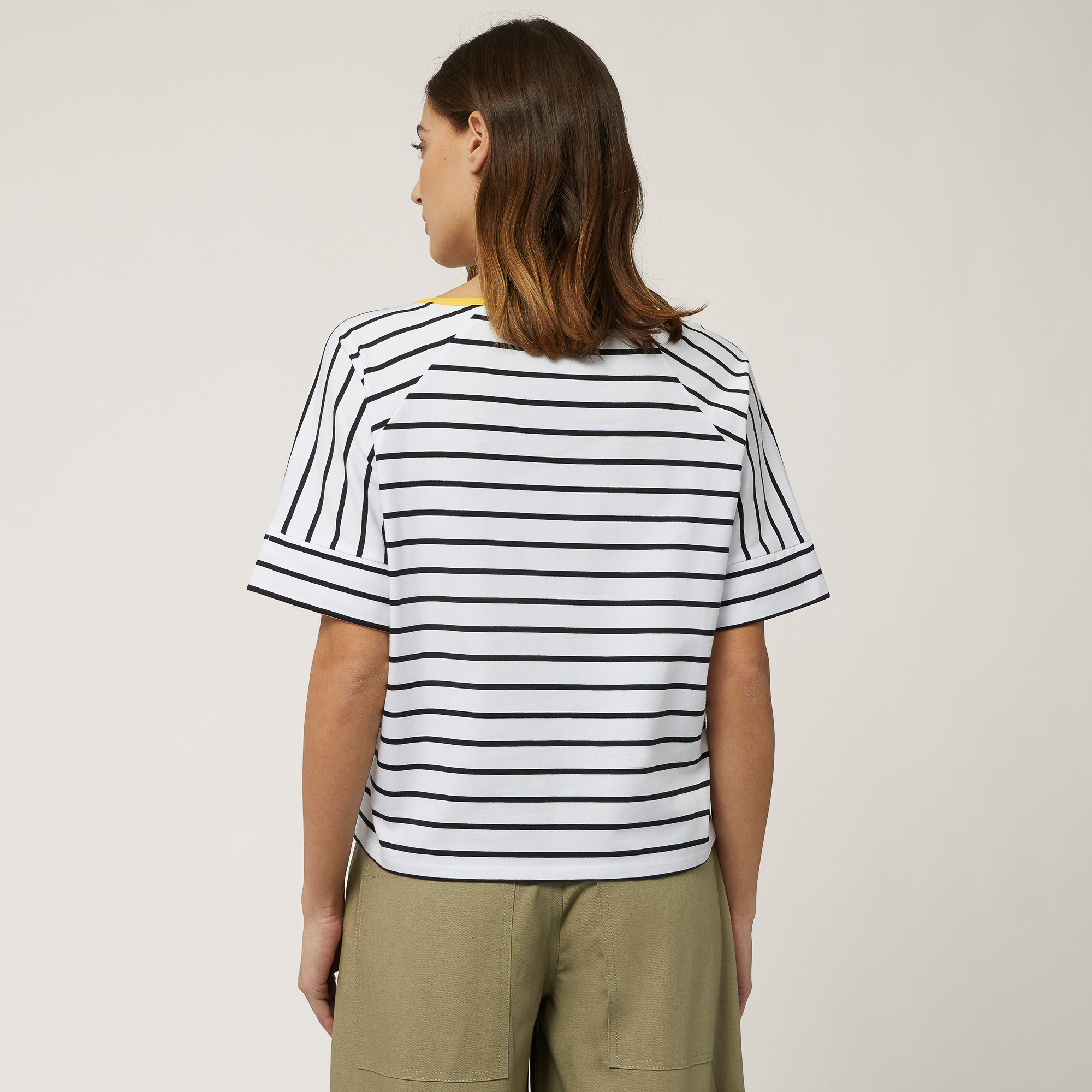 Boxy Striped Cotton T-Shirt, Navy Blue, large image number 1