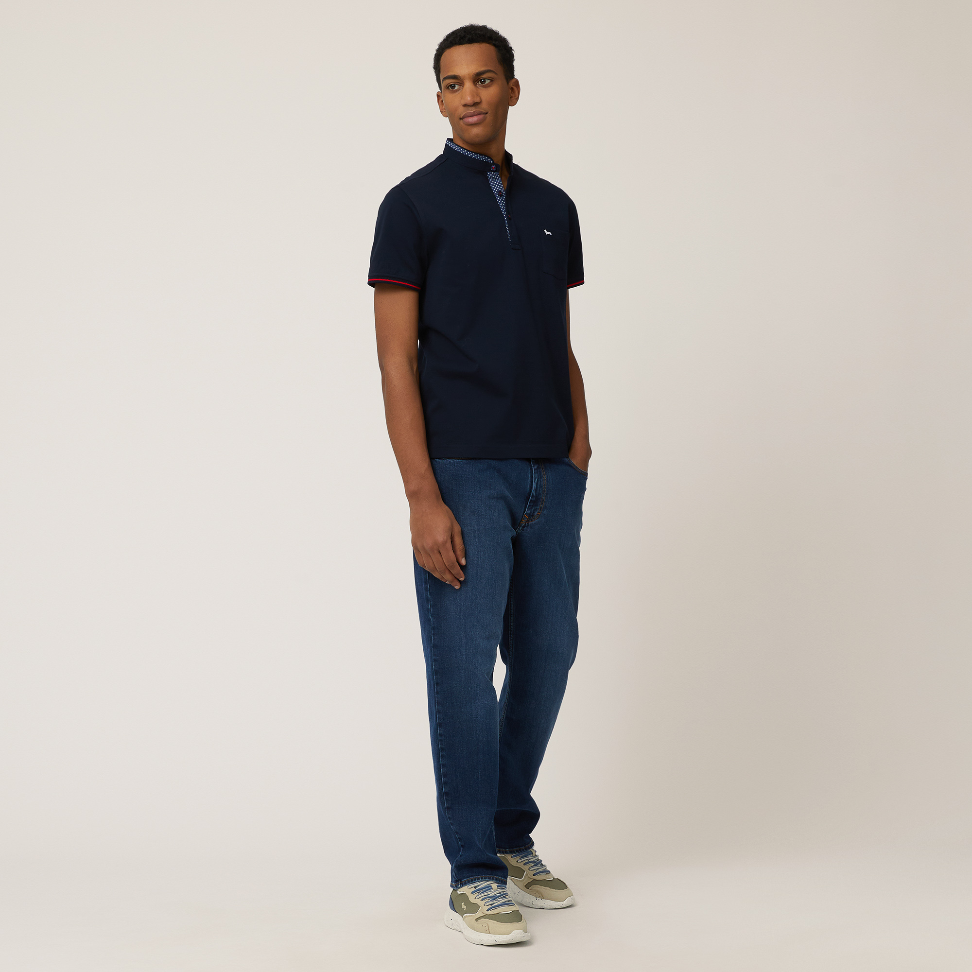 Polo with Mandarin Collar, Navy Blue, large image number 3