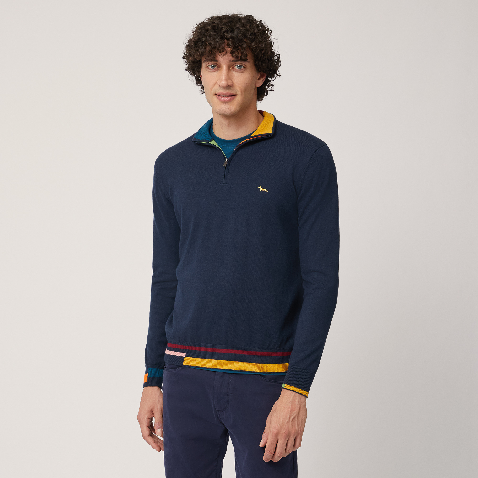 Pullover Con Collo Half Zip, Blu, large