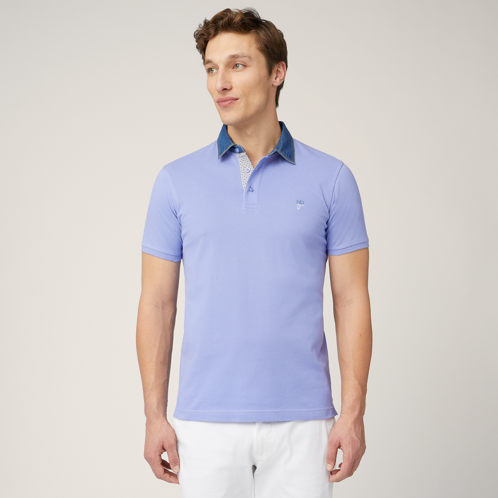 Polo-Shirt with Denim Collar, Hydrangea Purple, large image number 0