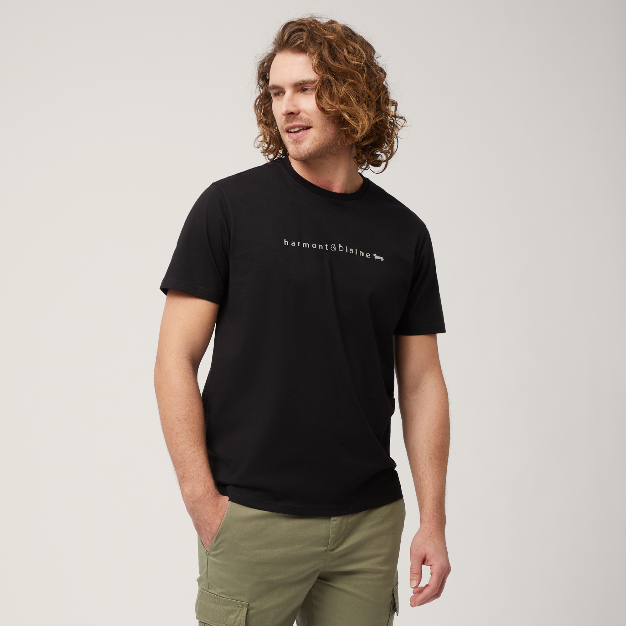 T-Shirt with Lettering and Logo, Black, large
