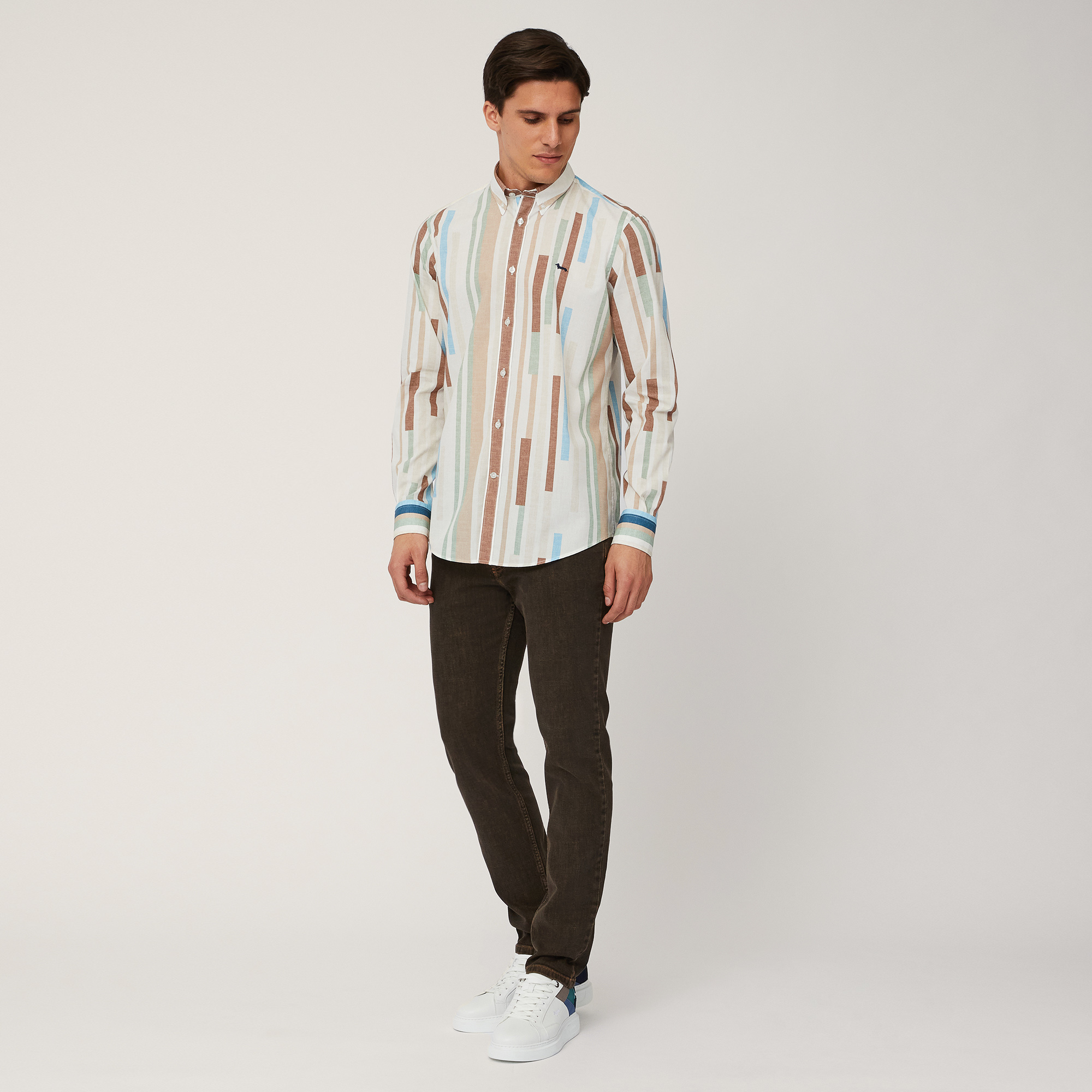 Staggered Stripe Shirt, Beige, large image number 3