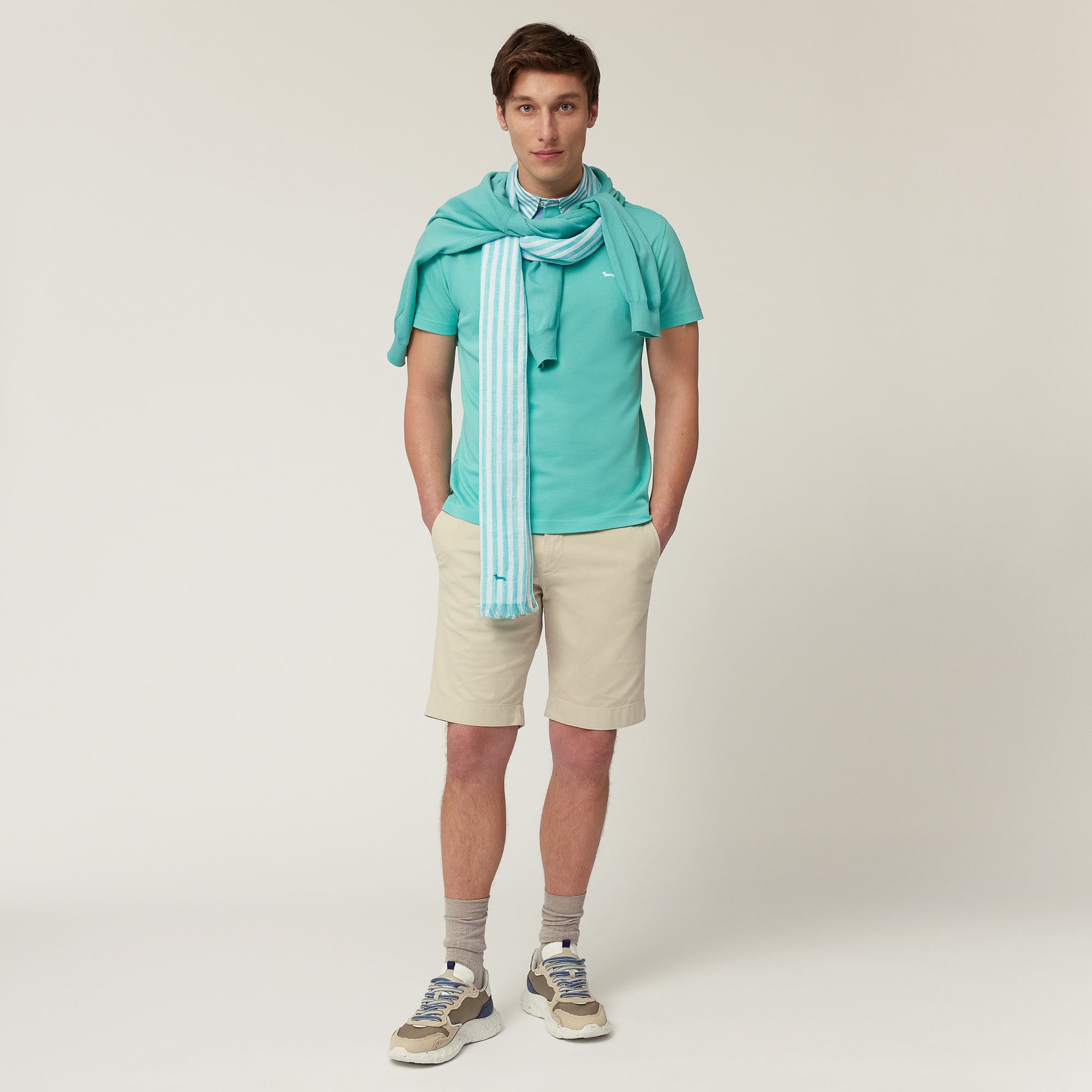 Vietri Polo with Striped Collar, Turquoise, large image number 3