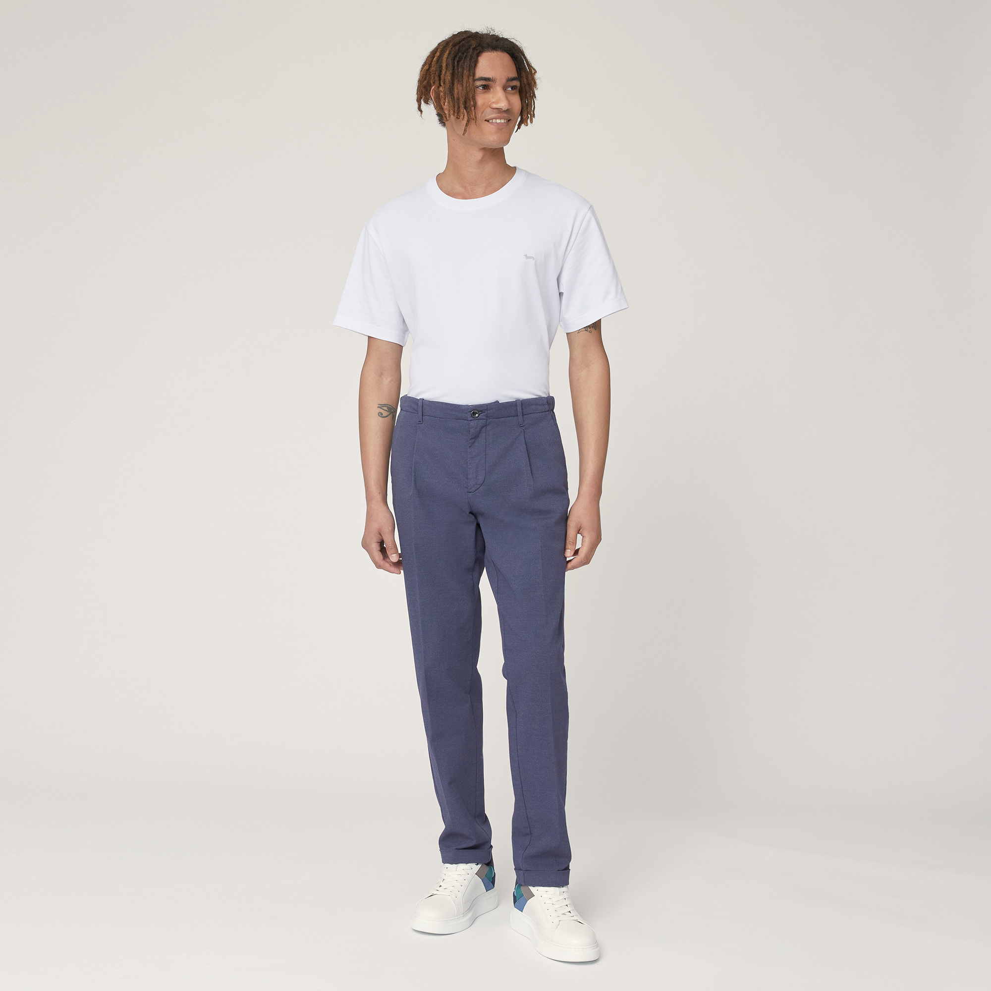 Chino Pants with Pleats, Blu, large image number 3