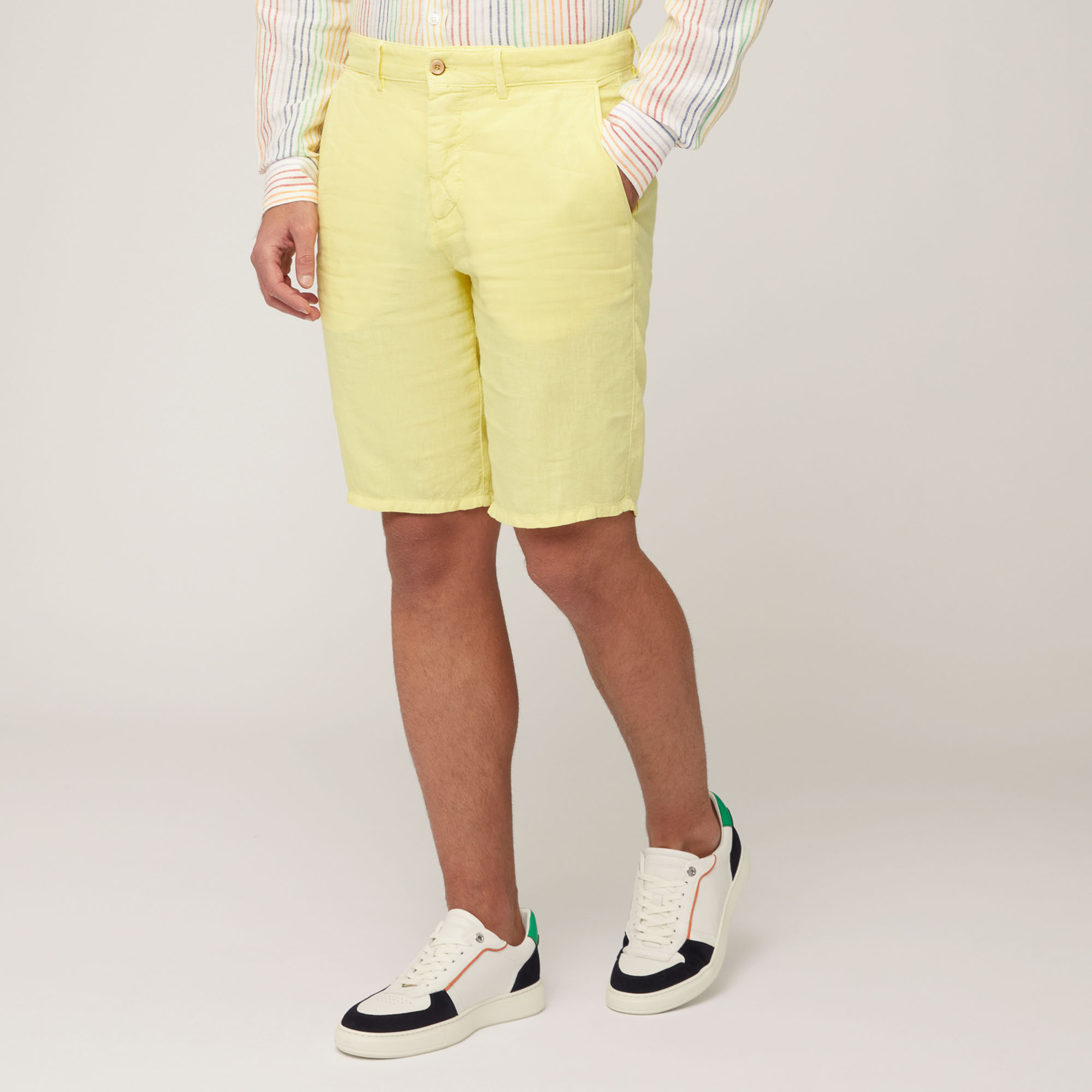 Linen Regular Bermuda Shorts, Light Yellow, large image number 0