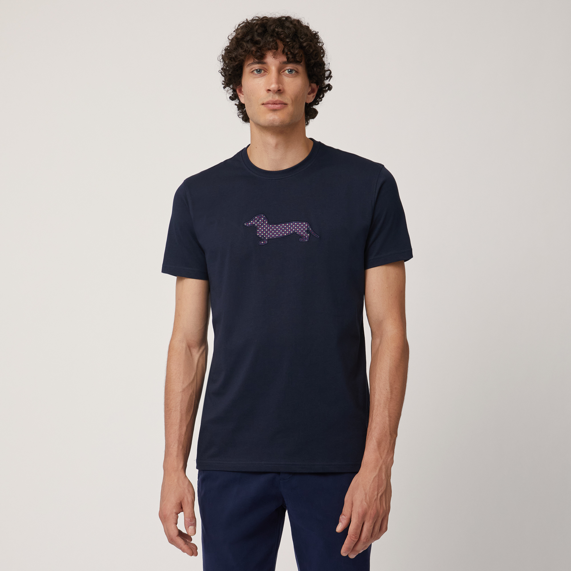 T-Shirt with Laser-Cut Dachshund, Blue , large image number 0