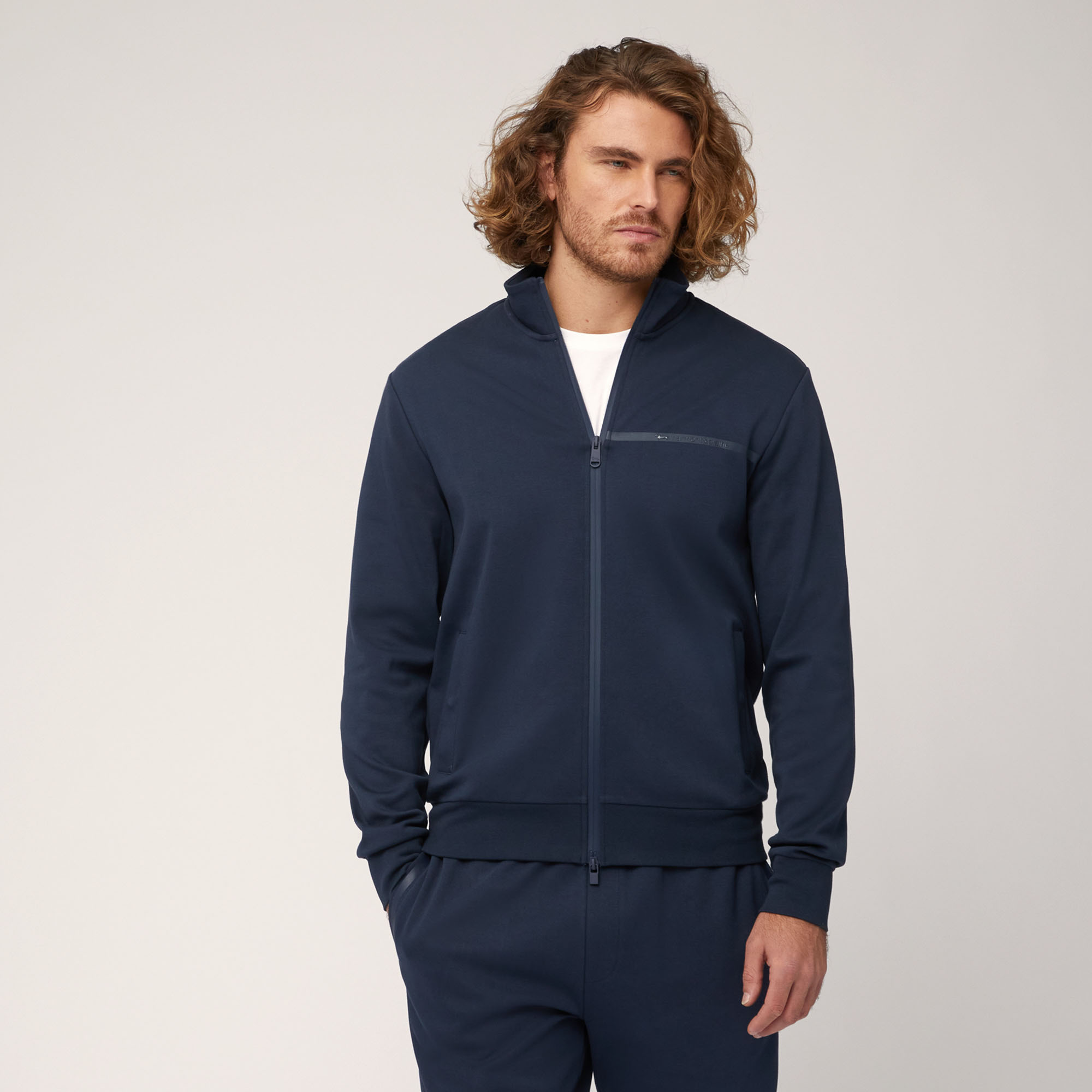 Cotton Full-Zip Sweatshirt with Heat-Sealed Details