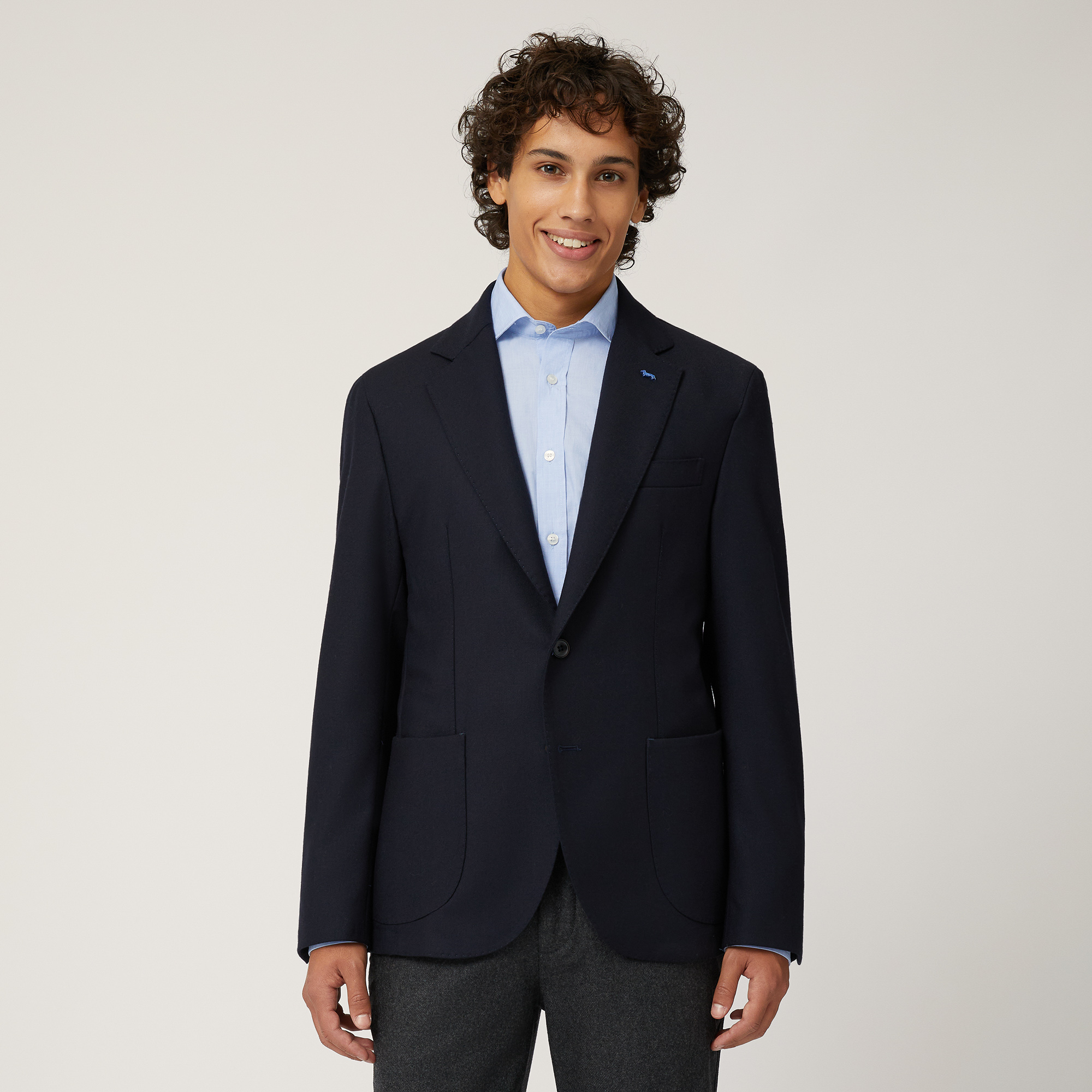 Wool Jacket With Dachshund Pin, Blue, large image number 0