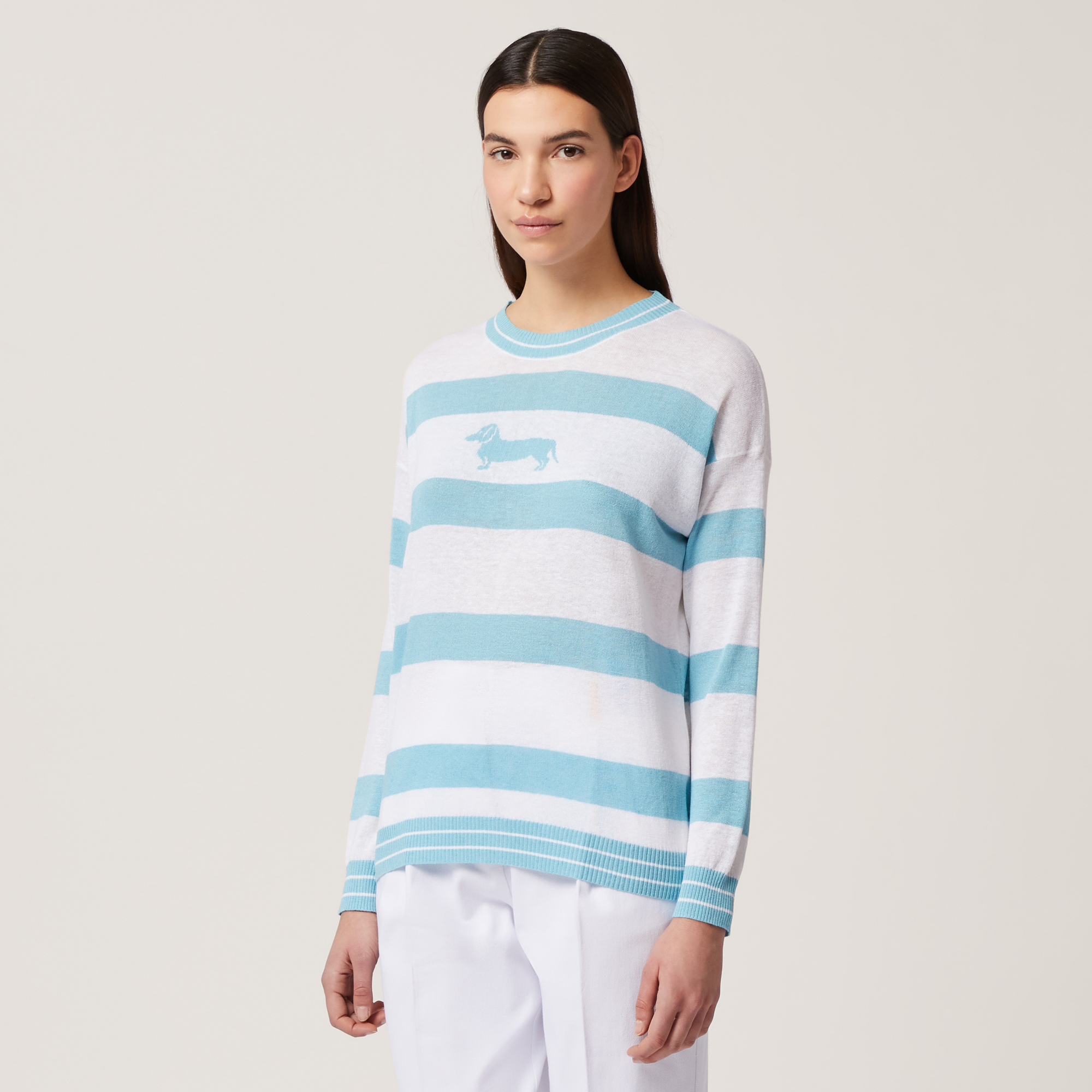 Striped Jacquard Sweater, Turquoise, large image number 0