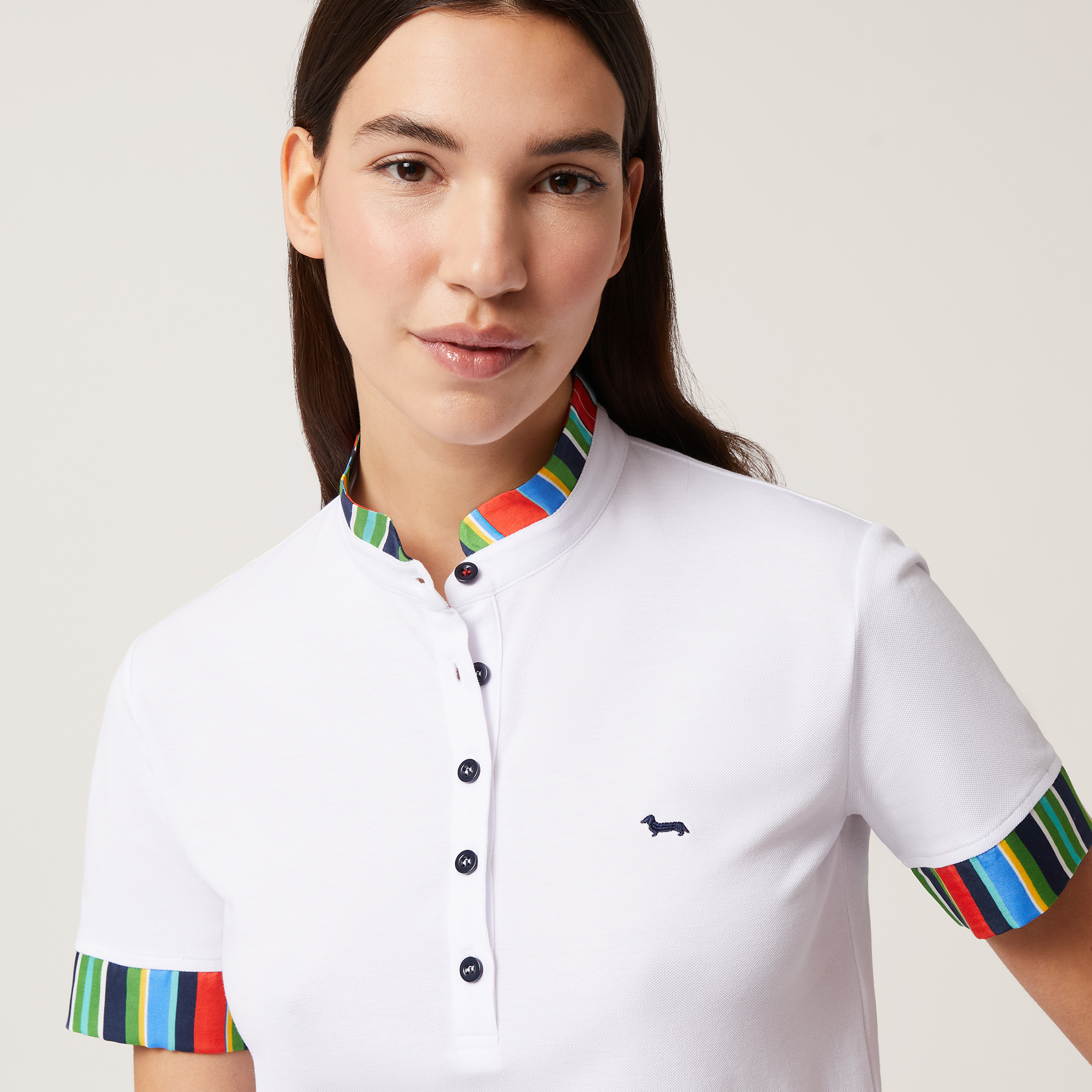 Polo with Mandarin Collar, White, large image number 2