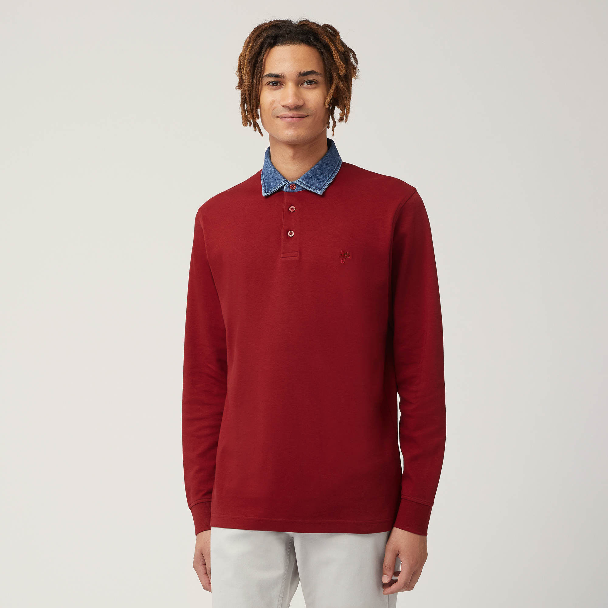 Polo Con Colletto In Denim, Rosso, large