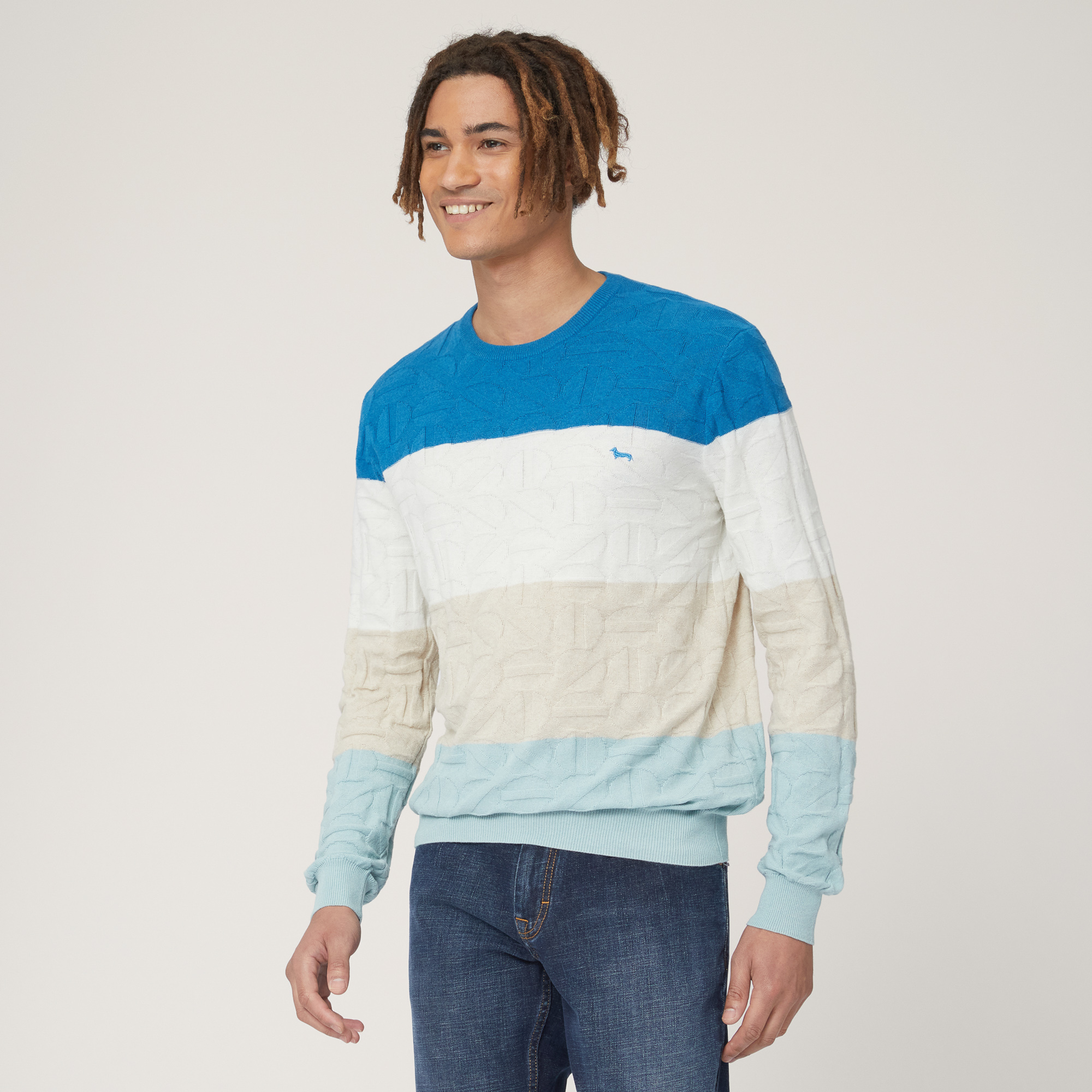 Pullover with Contrasting Bands, Blue, large image number 0