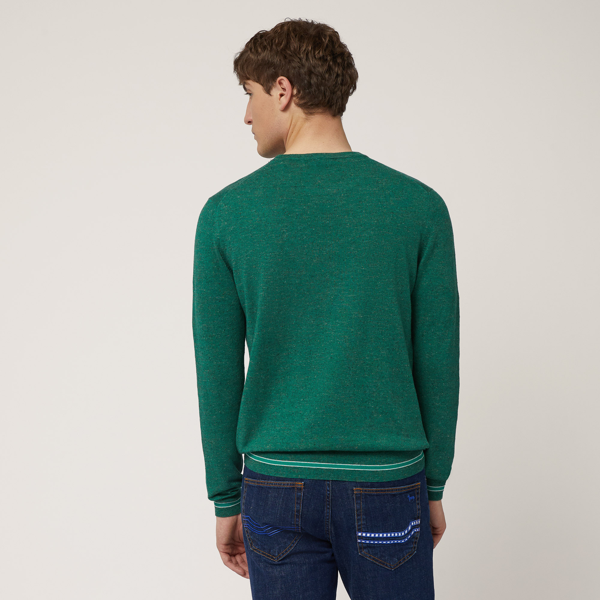 Pullover Girocollo In Tweed, Verde Erba, large image number 1