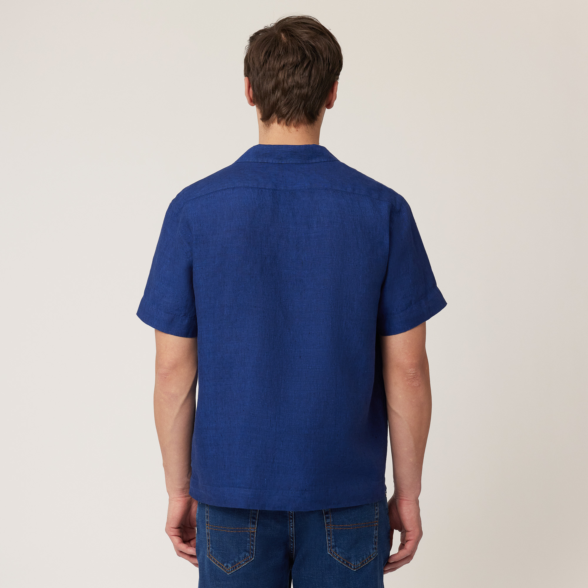 Linen Bowling Shirt, Midnight Blue, large image number 1