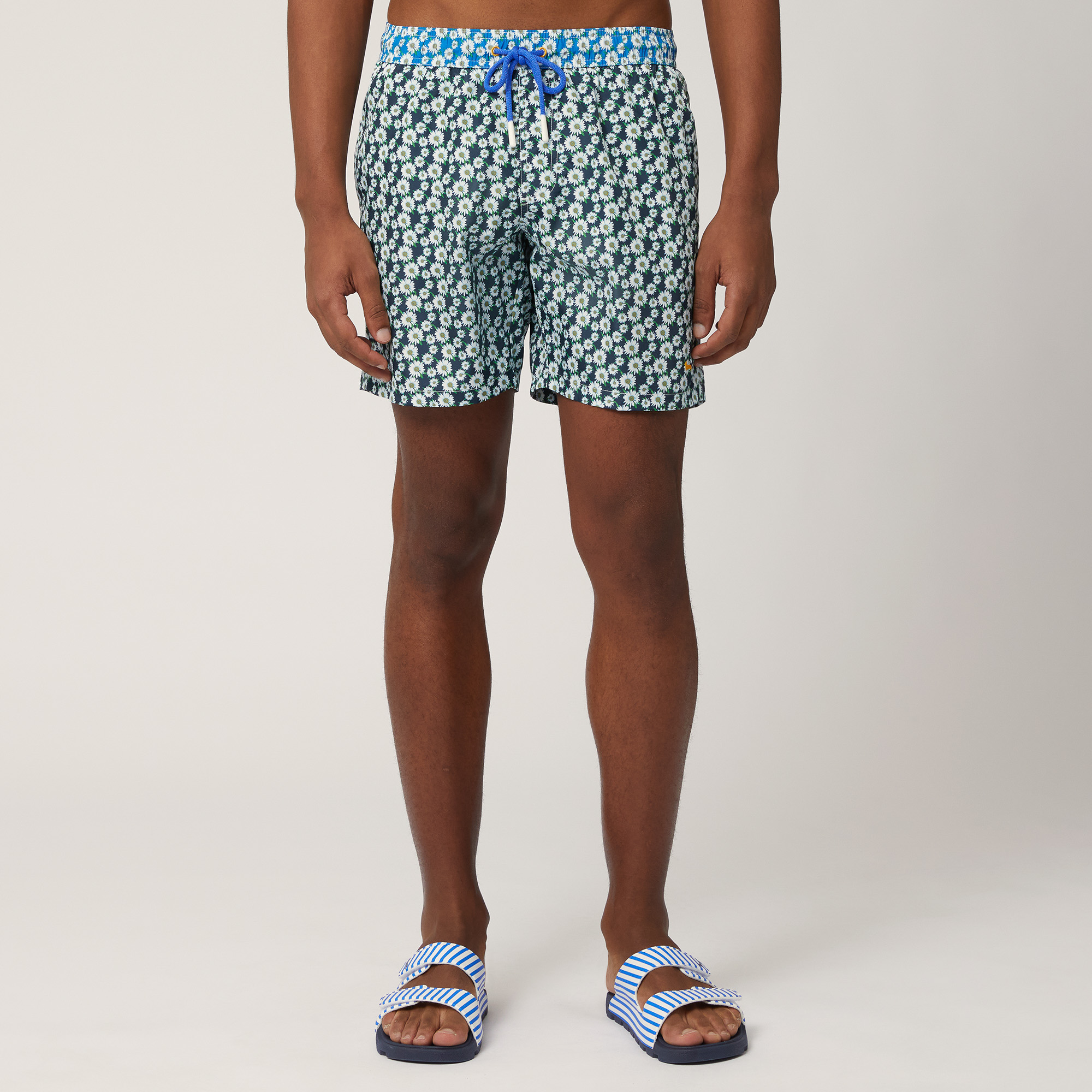 Swim Trunks with Daisies, Navy Blue, large image number 0