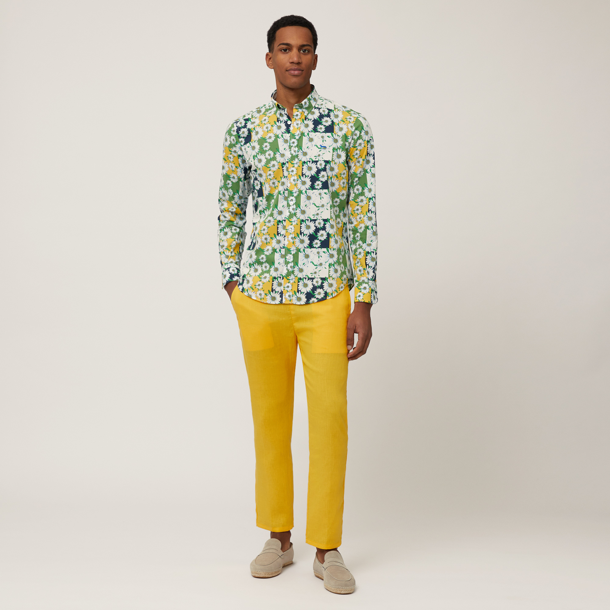 Linen Pants with Daisies, Canary Yellow, large image number 3