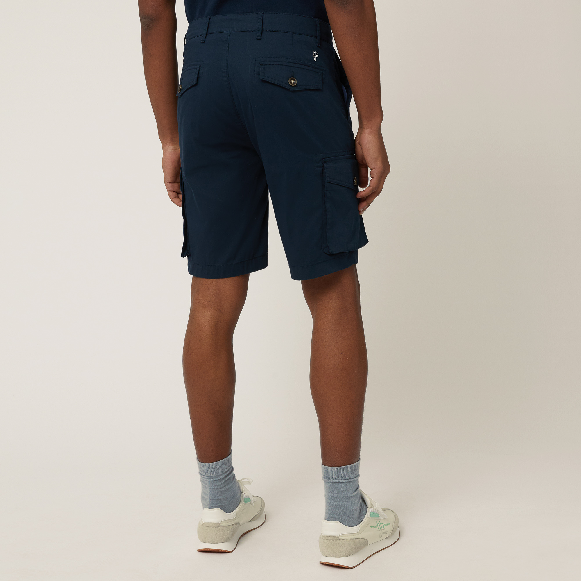 Stretch Cotton Cargo Bermuda Shorts, Dark Blue, large image number 1