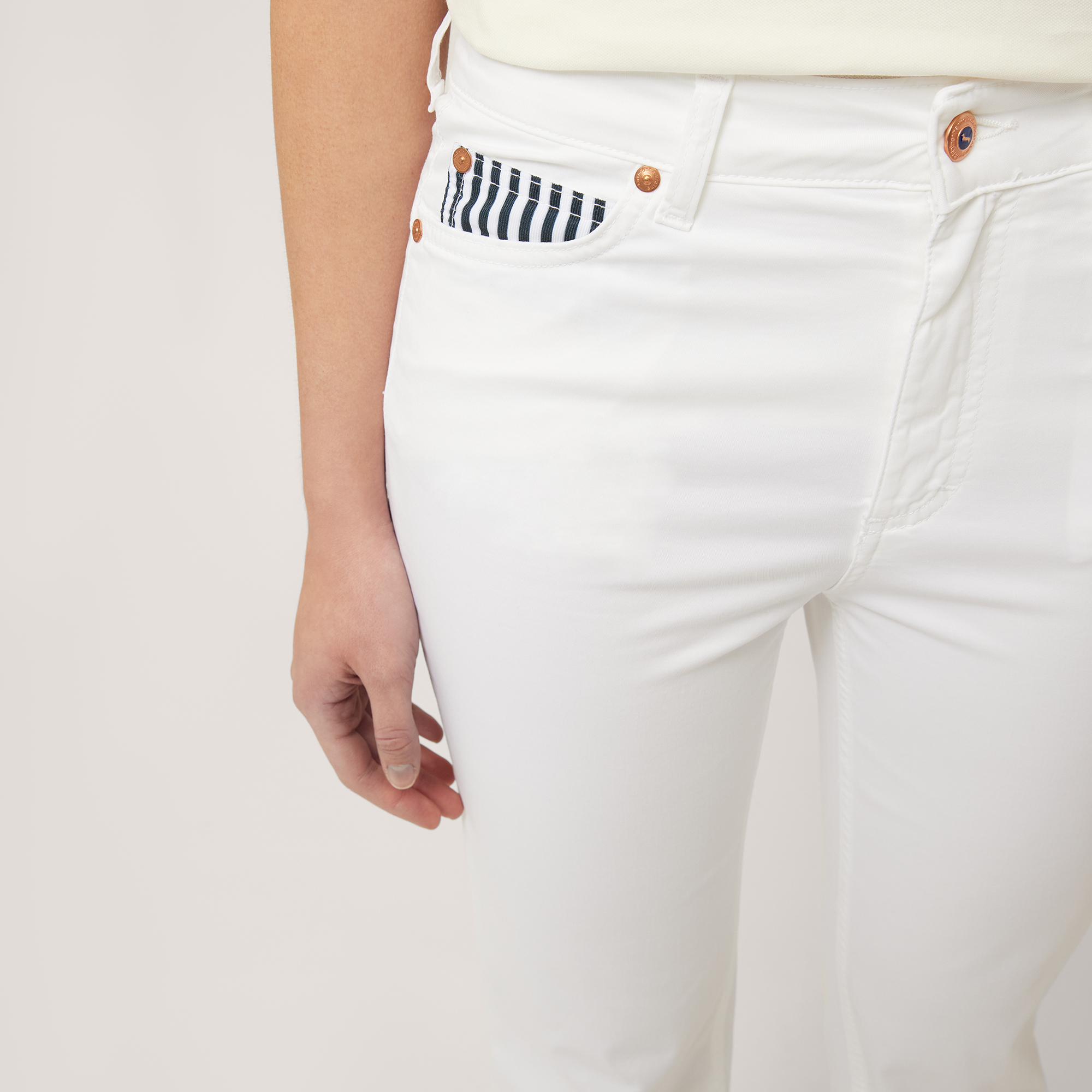 Pants with Striped Inserts, White, large image number 2