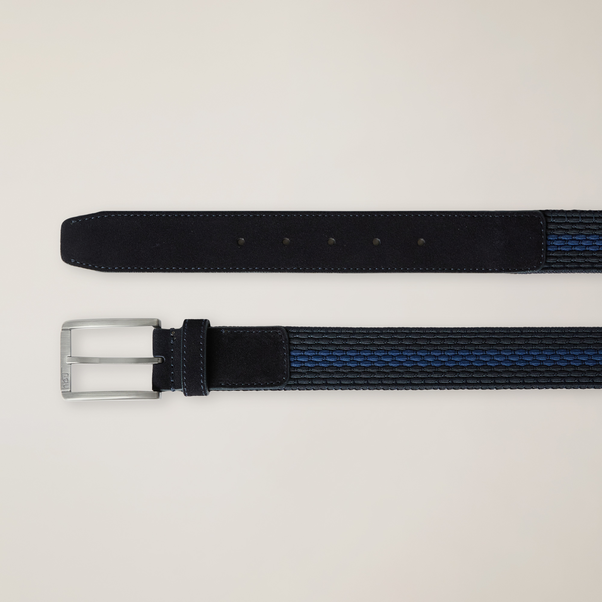 Leather Striped Belt, Dark Blue, large image number 1