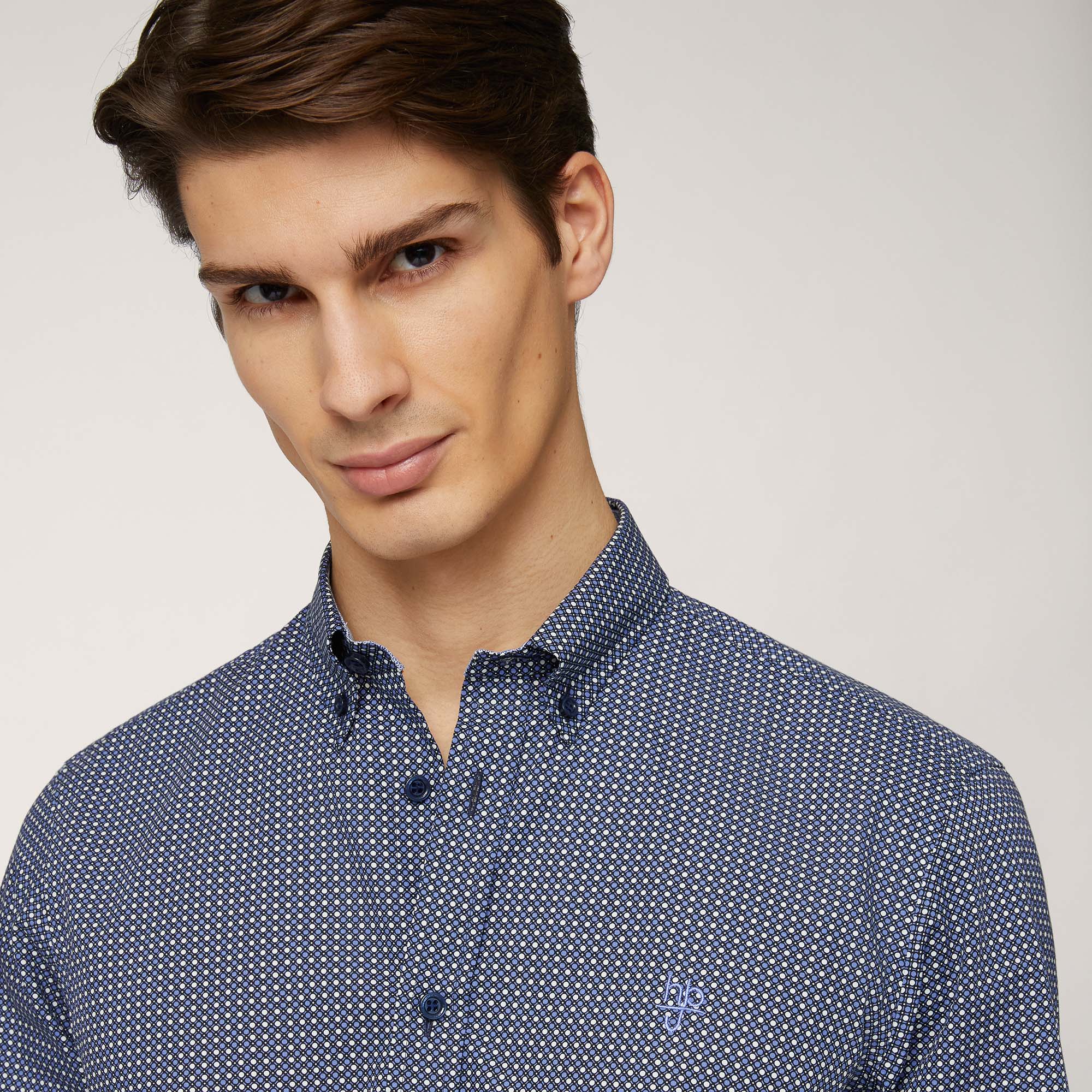 Camicia In Cotone Micromotivo, Blu Scuro, large image number 2