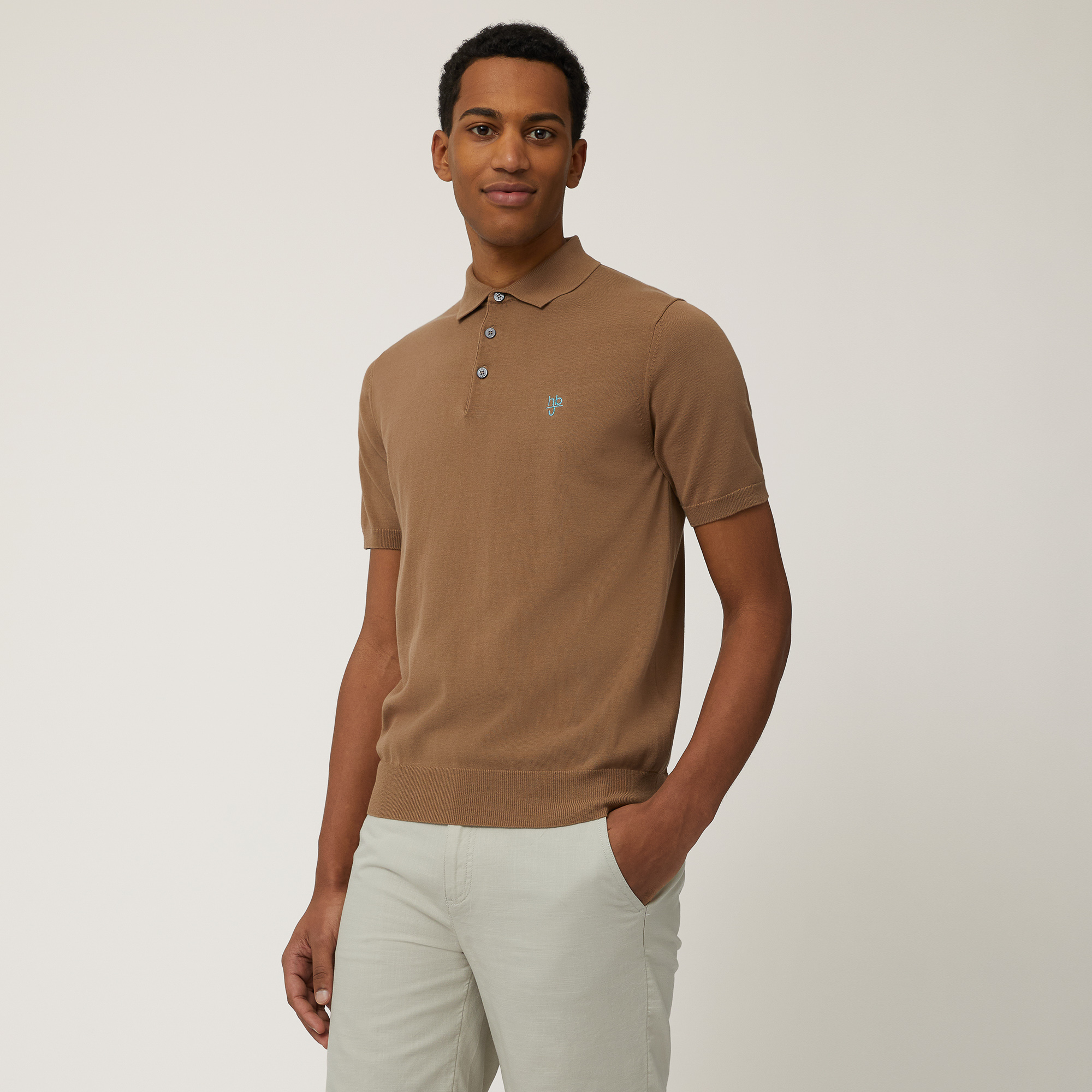 Knit Polo, Light Brown, large