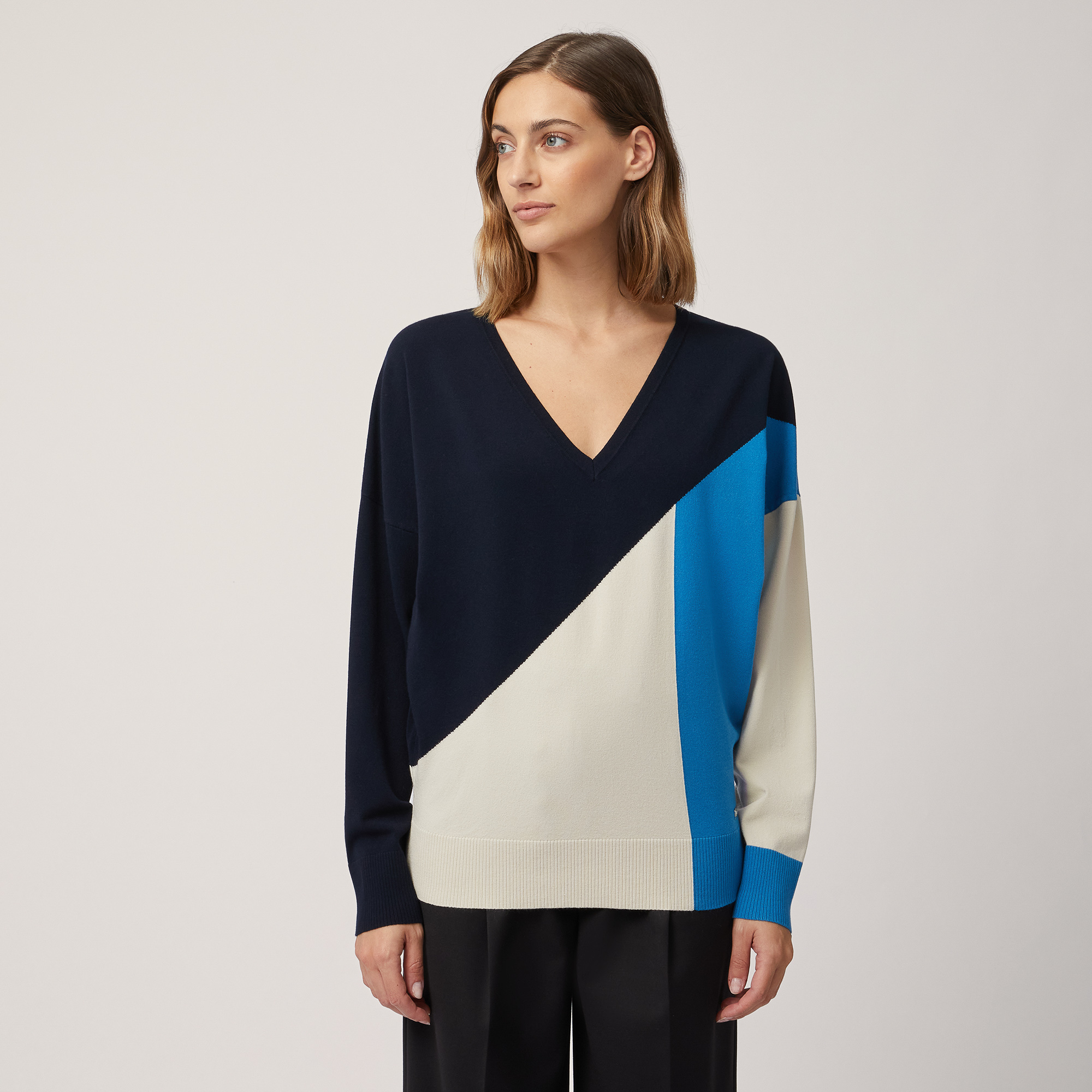 Color Block Maxi Pullover, Blu, large image number 0