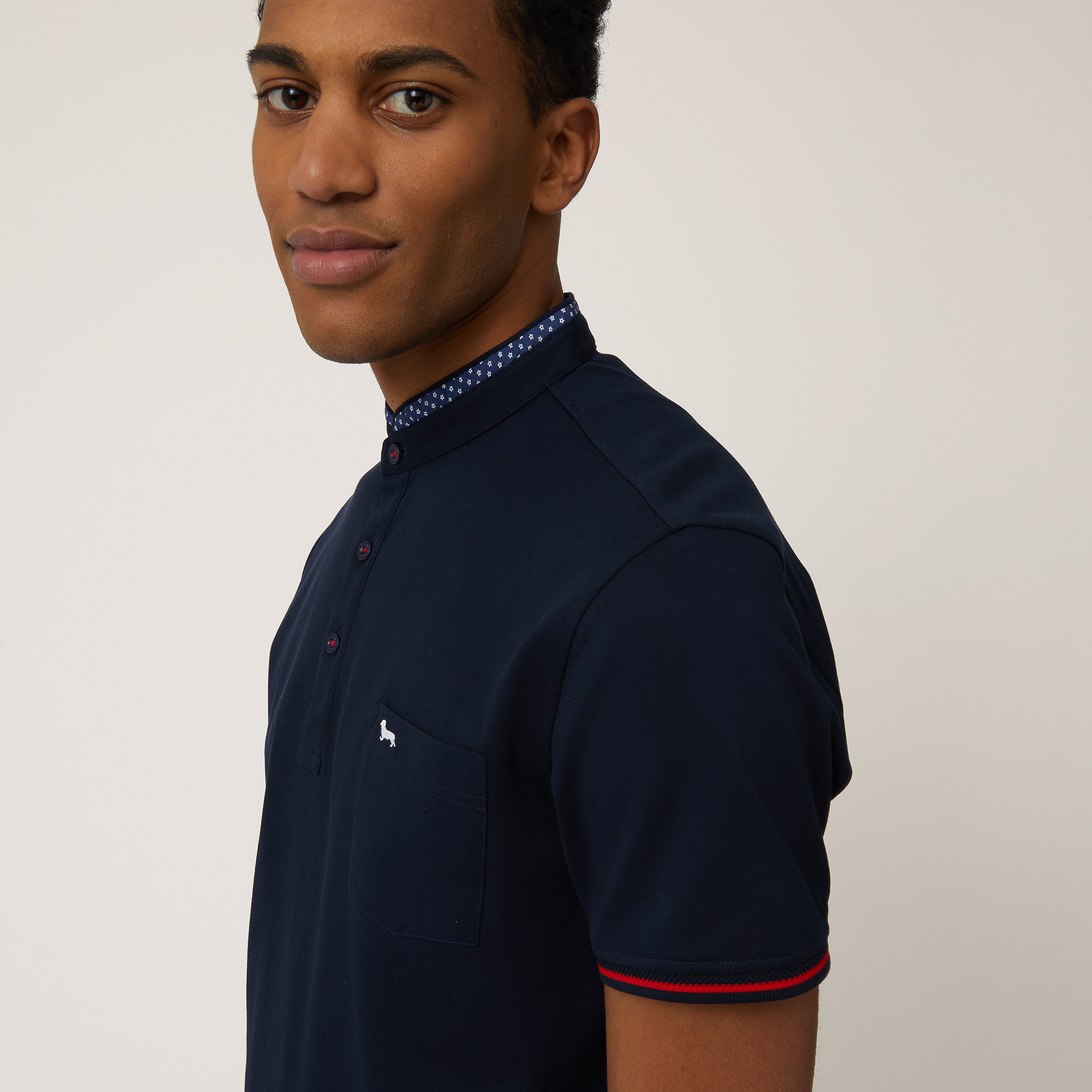 Polo with Mandarin Collar, Navy Blue, large image number 2