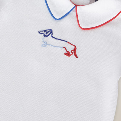 Piqué romper with Dachshund embroidery, White, large image number 2