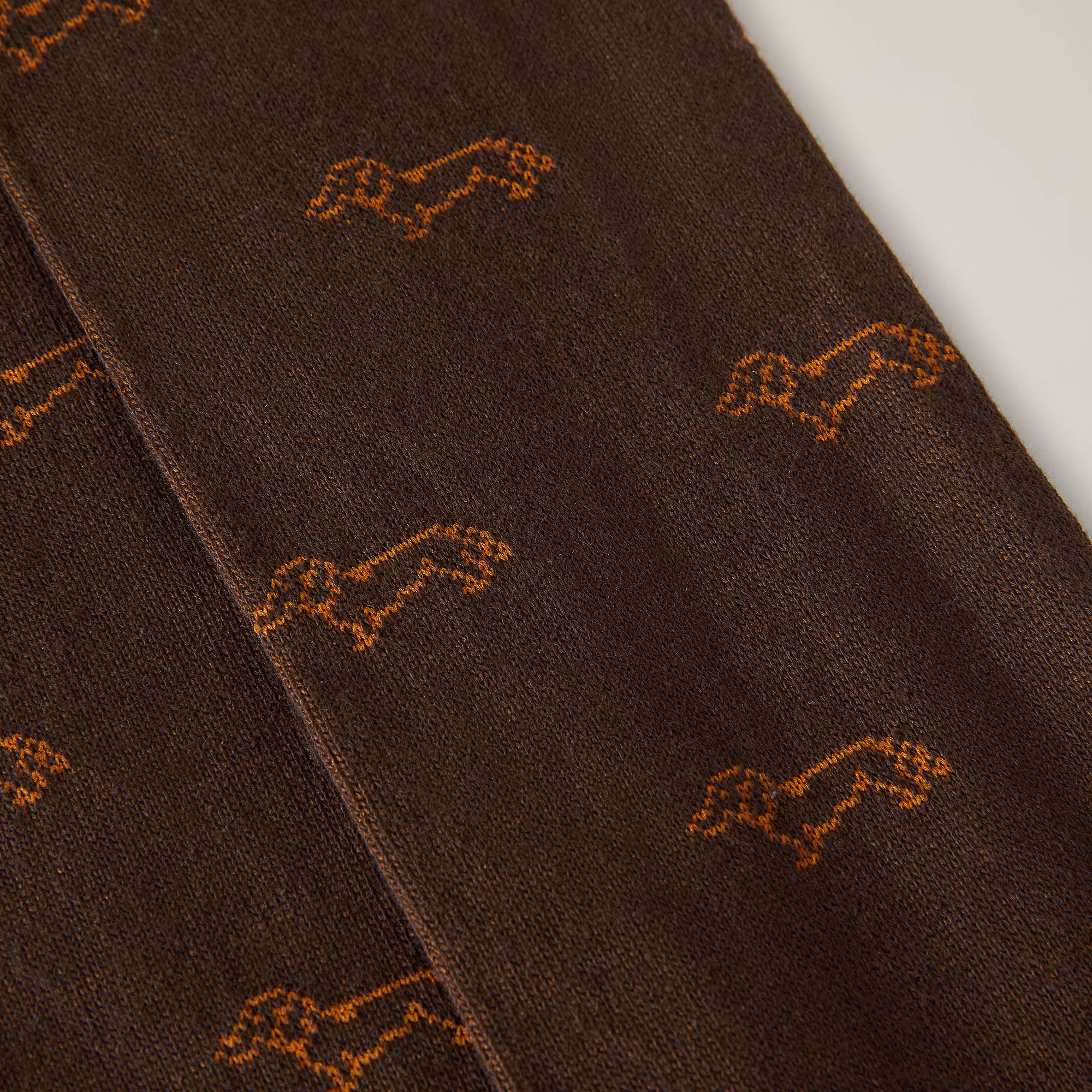 Long All-Over Dachshund Socks, Brown, large image number 1