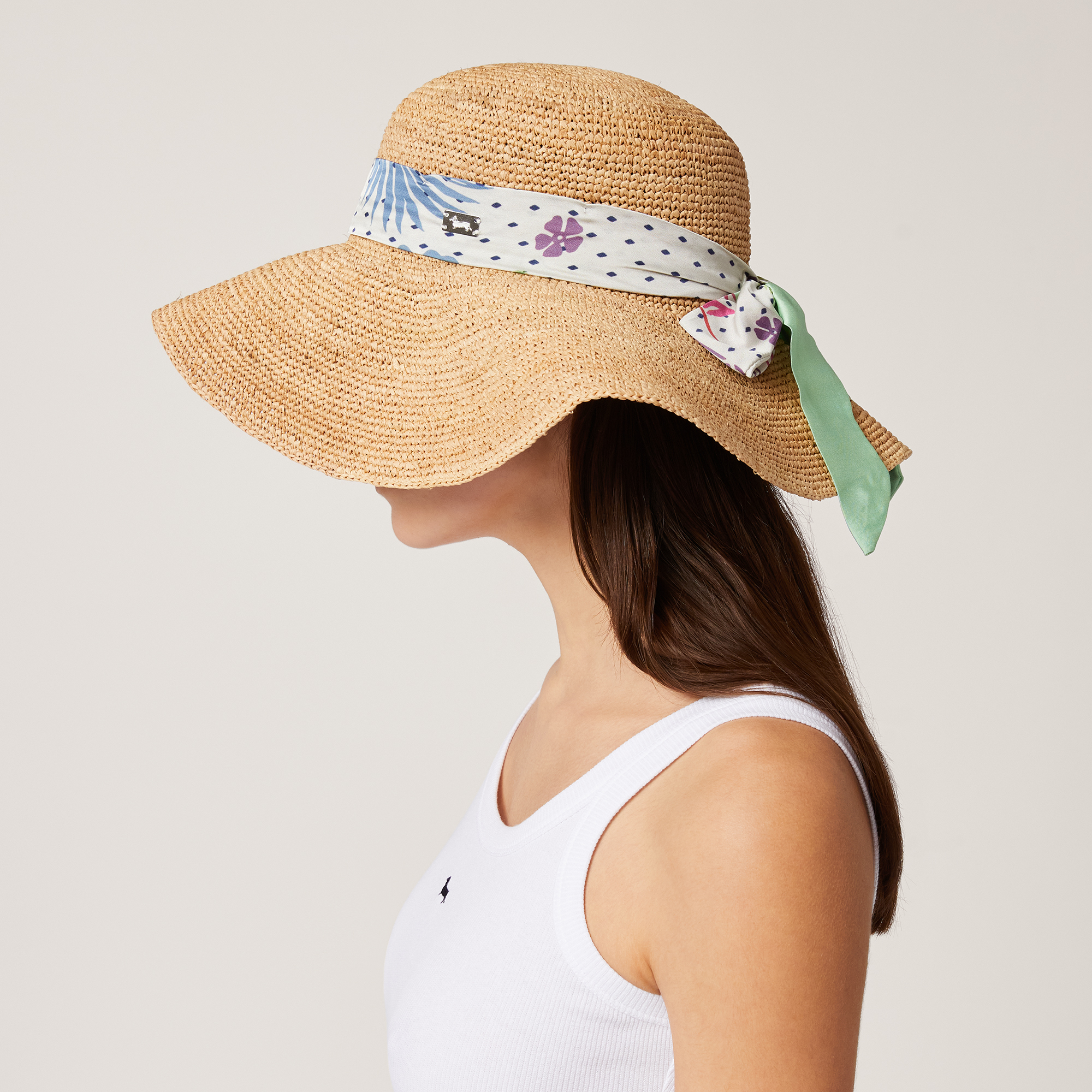 Raffia Hat with Foulard, Light Blue, large image number 2