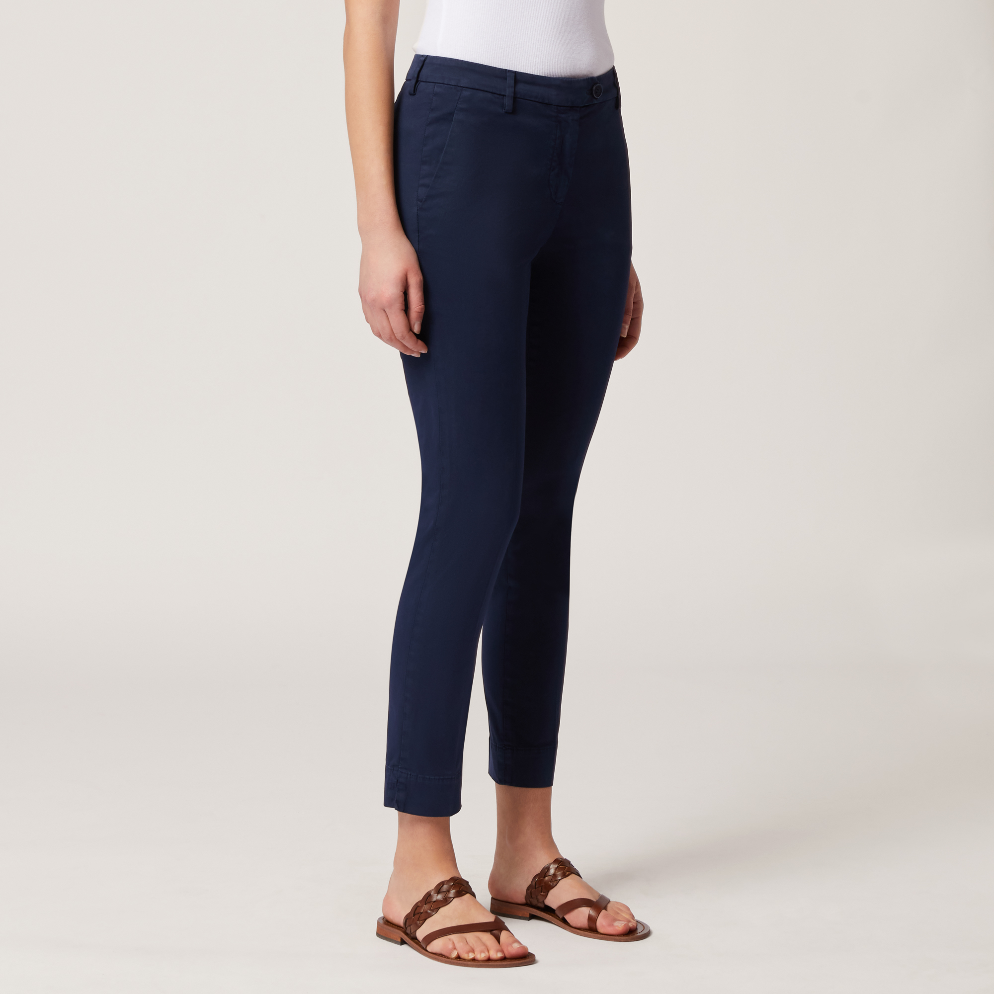 Pantaloni Chino Cotone Stretch, Blu Navy, large