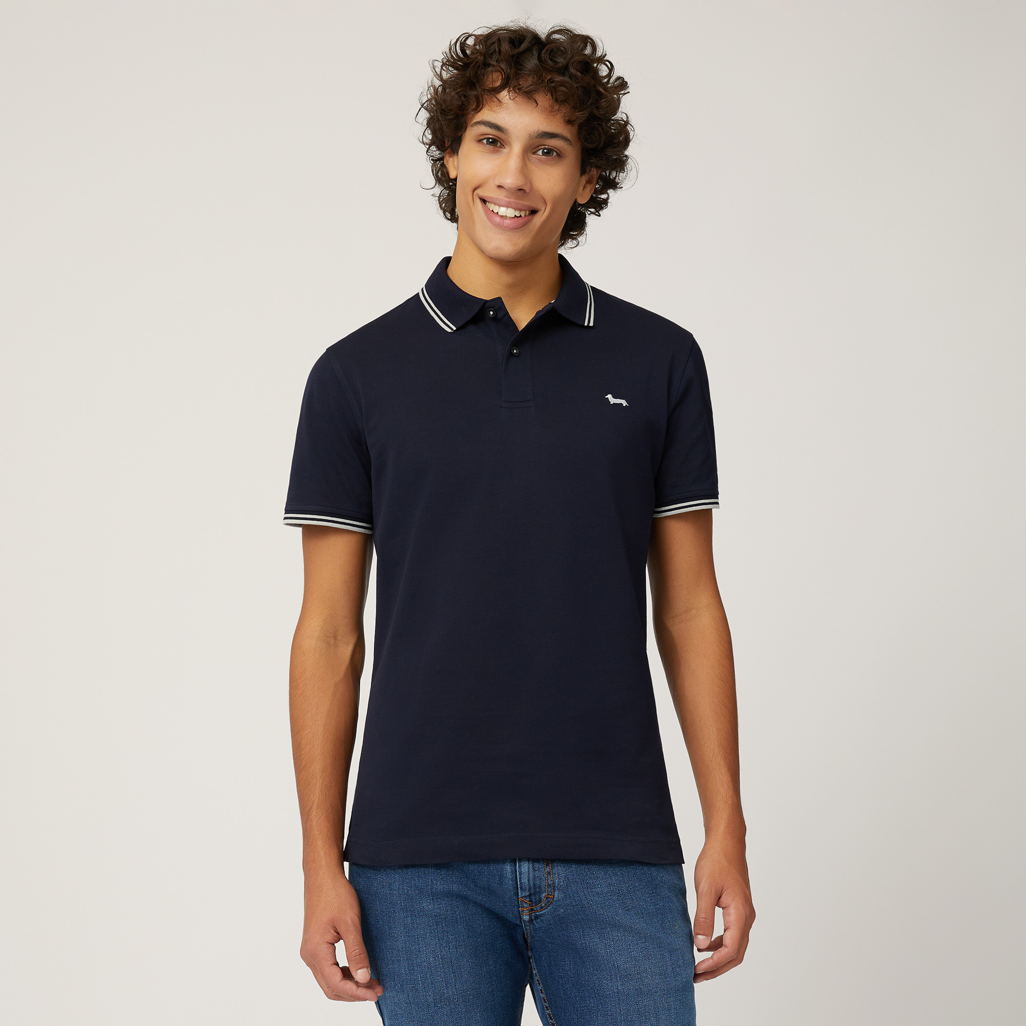 Polo Essentials In Cotone Tinta Unita, Blu, large