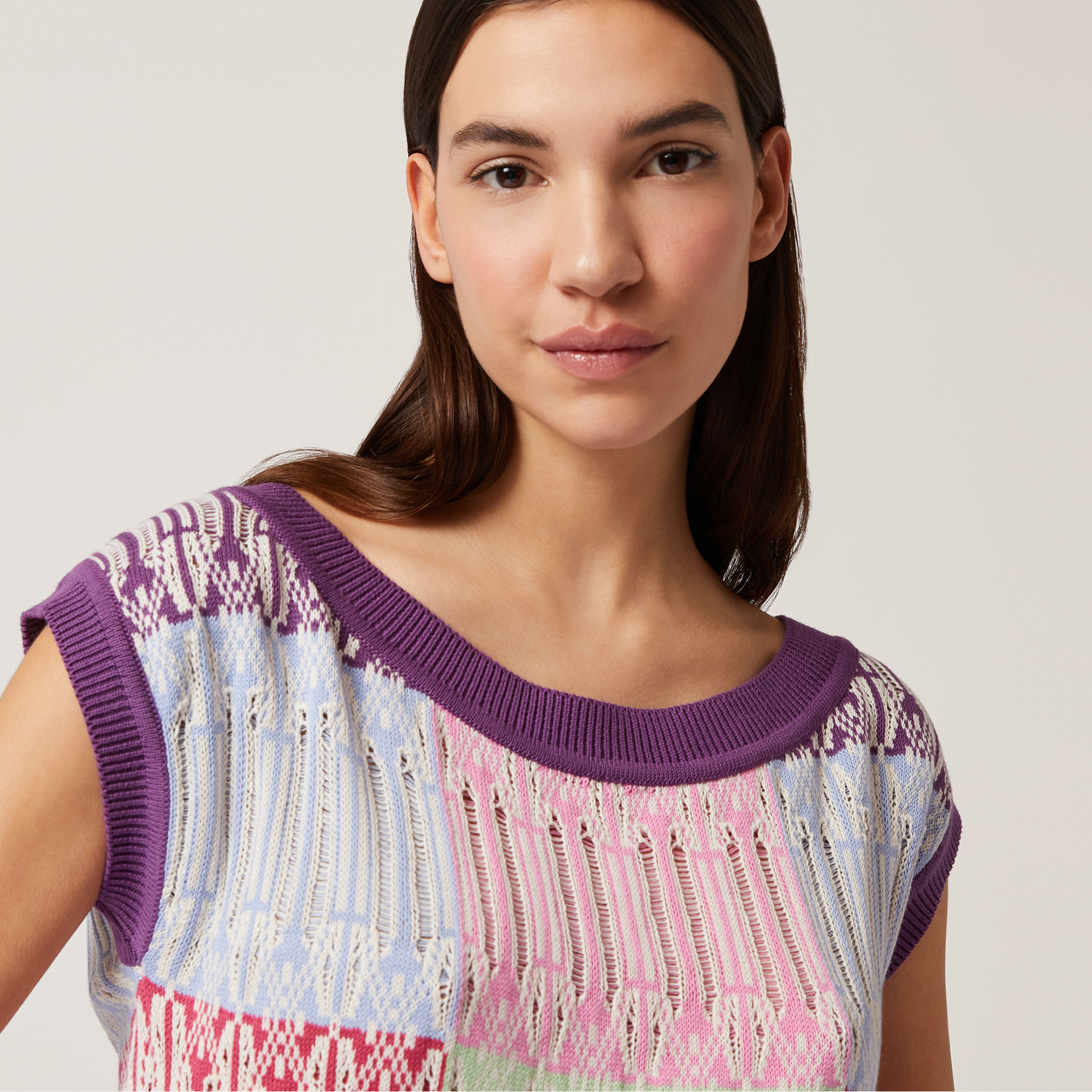 Sleeveless Jacquard Sweater, Violet, large image number 2