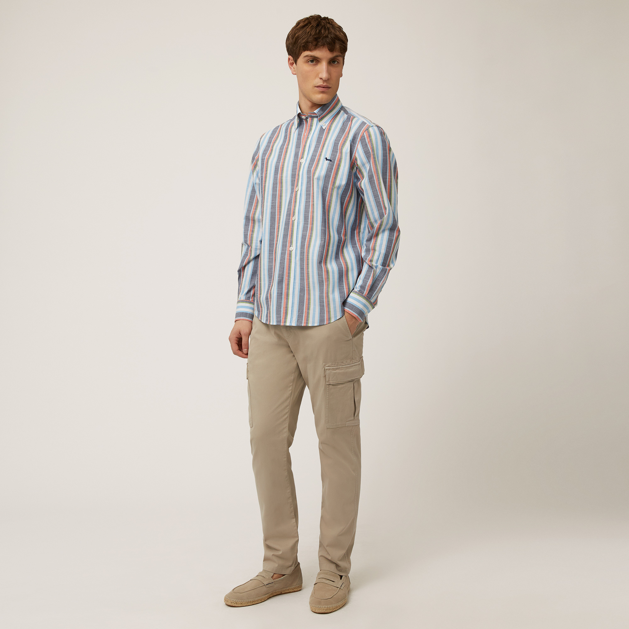 Linen Striped Shirt, Navy Blue, large image number 3